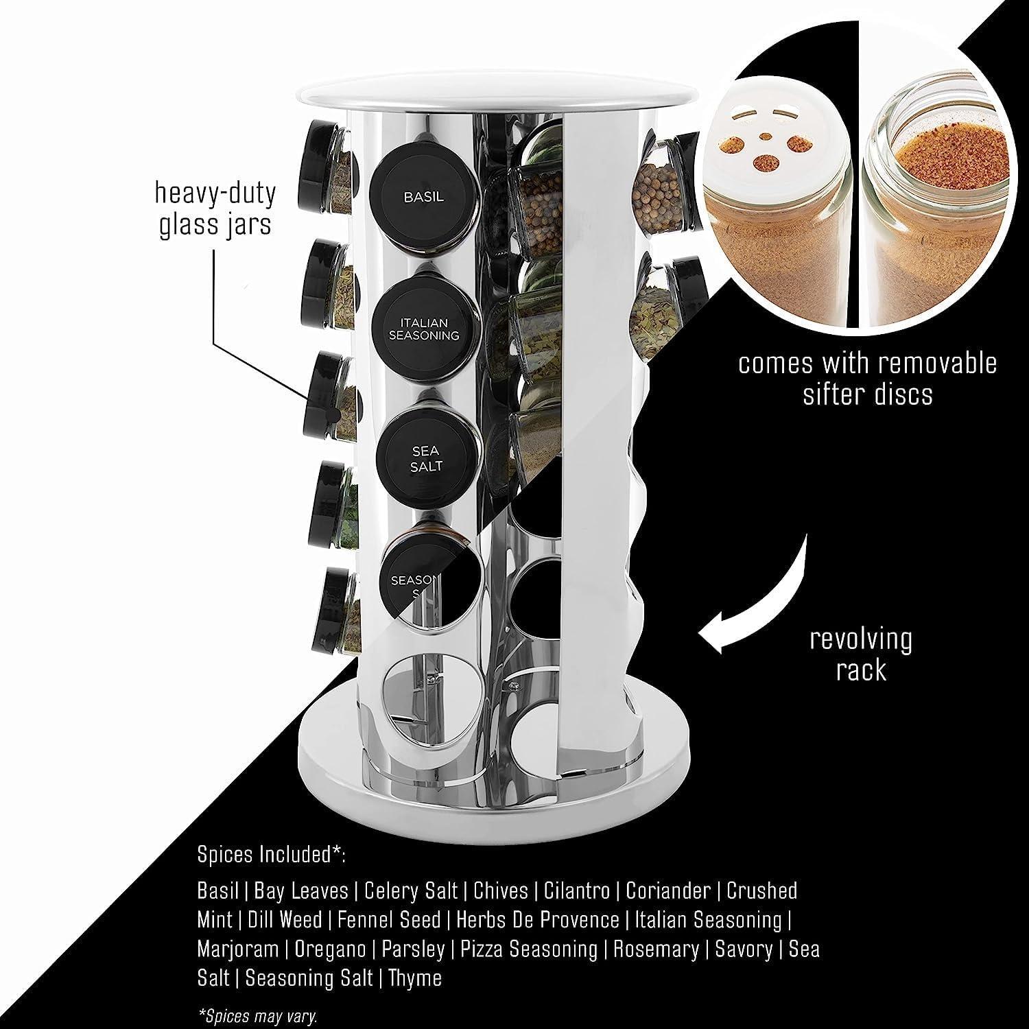 Polished Stainless Steel Revolving 20-Jar Countertop Spice Rack