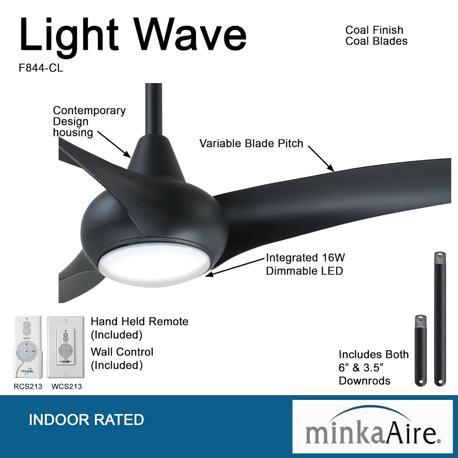 52" Wave 3 - Blade LED Propeller Ceiling Fan with Remote Control and Light Kit Included