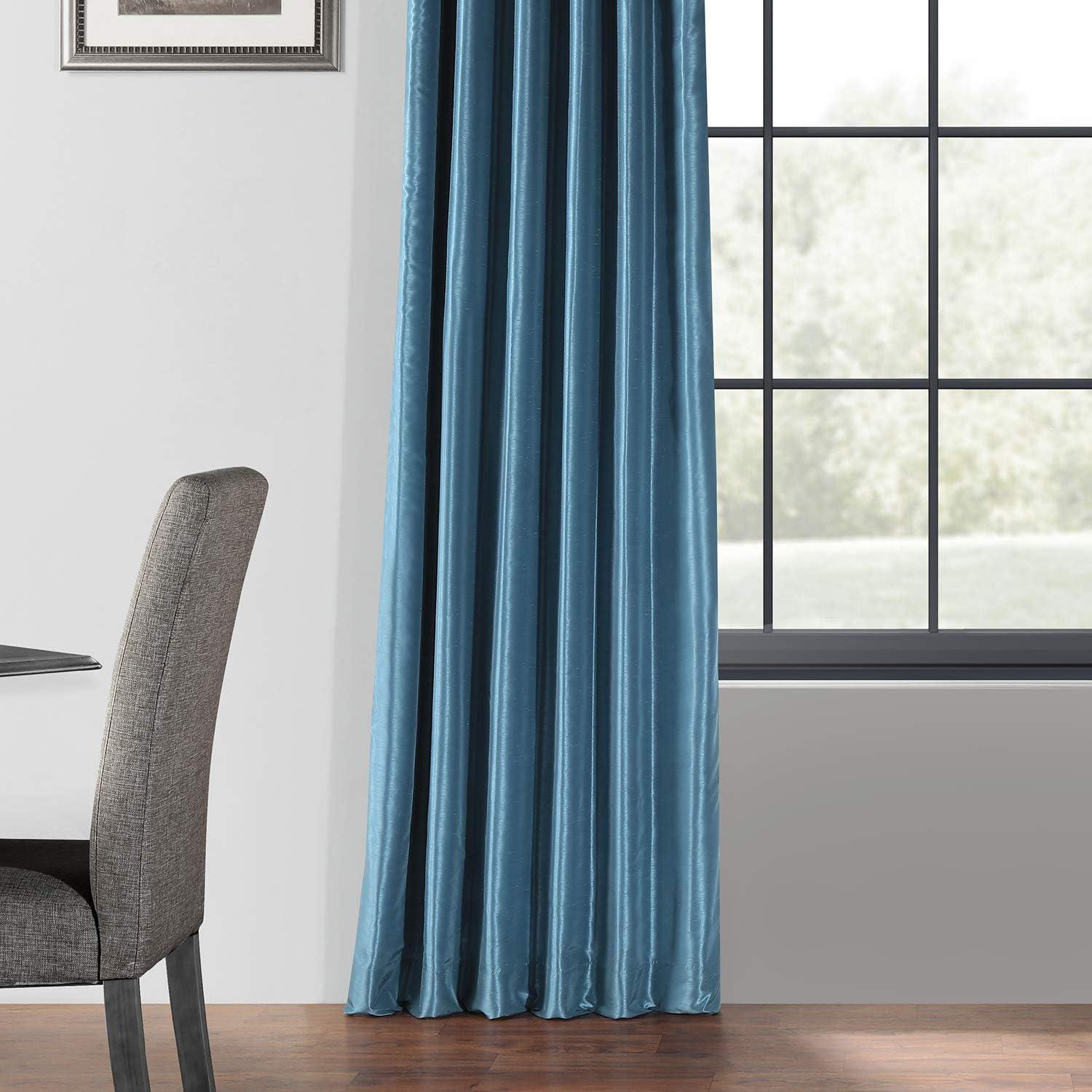 Nassau Blue Blackout Vintage Textured Faux Dupioni Silk Curtain (1 Panel), Nassau Blue, 50W X 96L