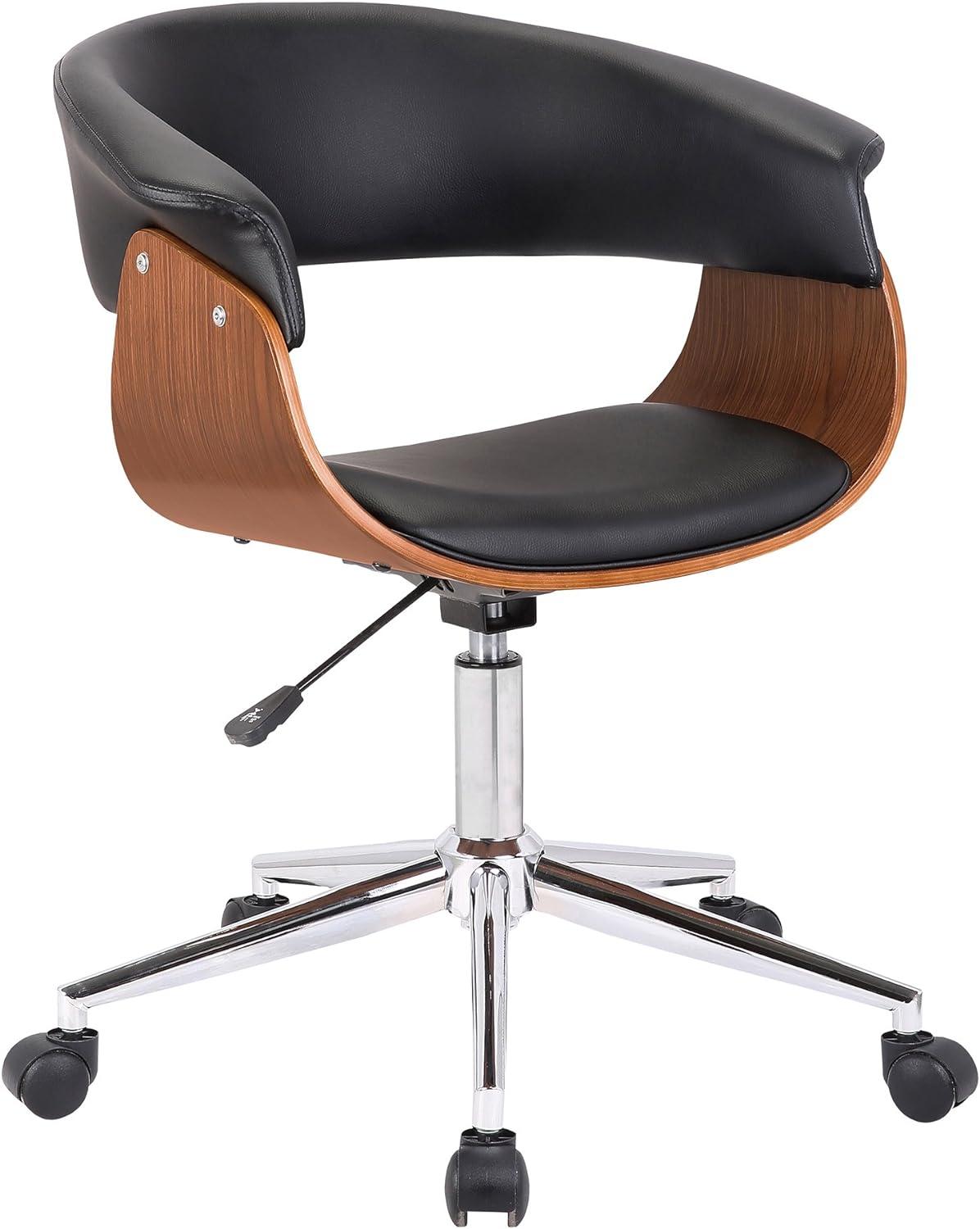 Armen Living Bellevue Faux Leather Swivel Office Chair in Black/Walnut