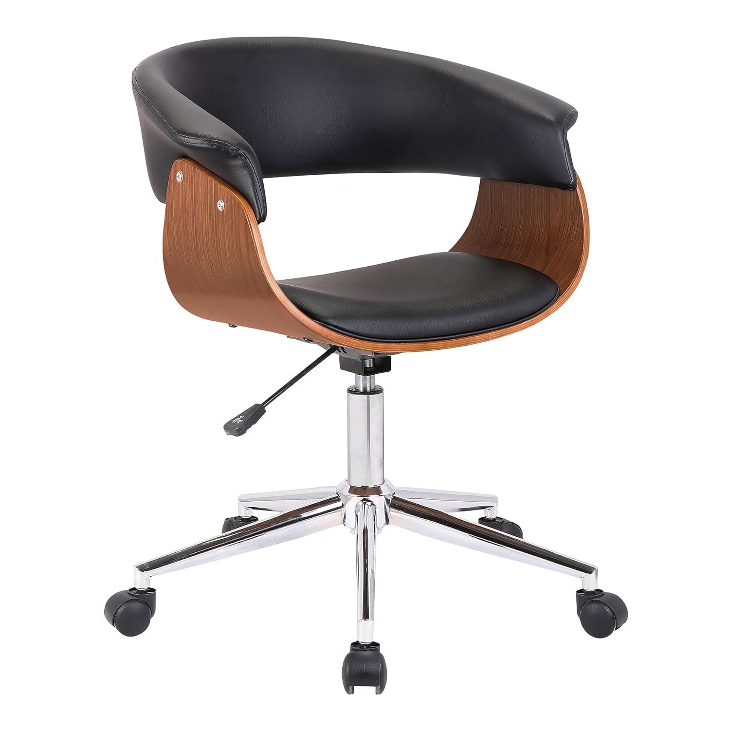 Armen Living Bellevue Faux Leather Swivel Office Chair in Black/Walnut