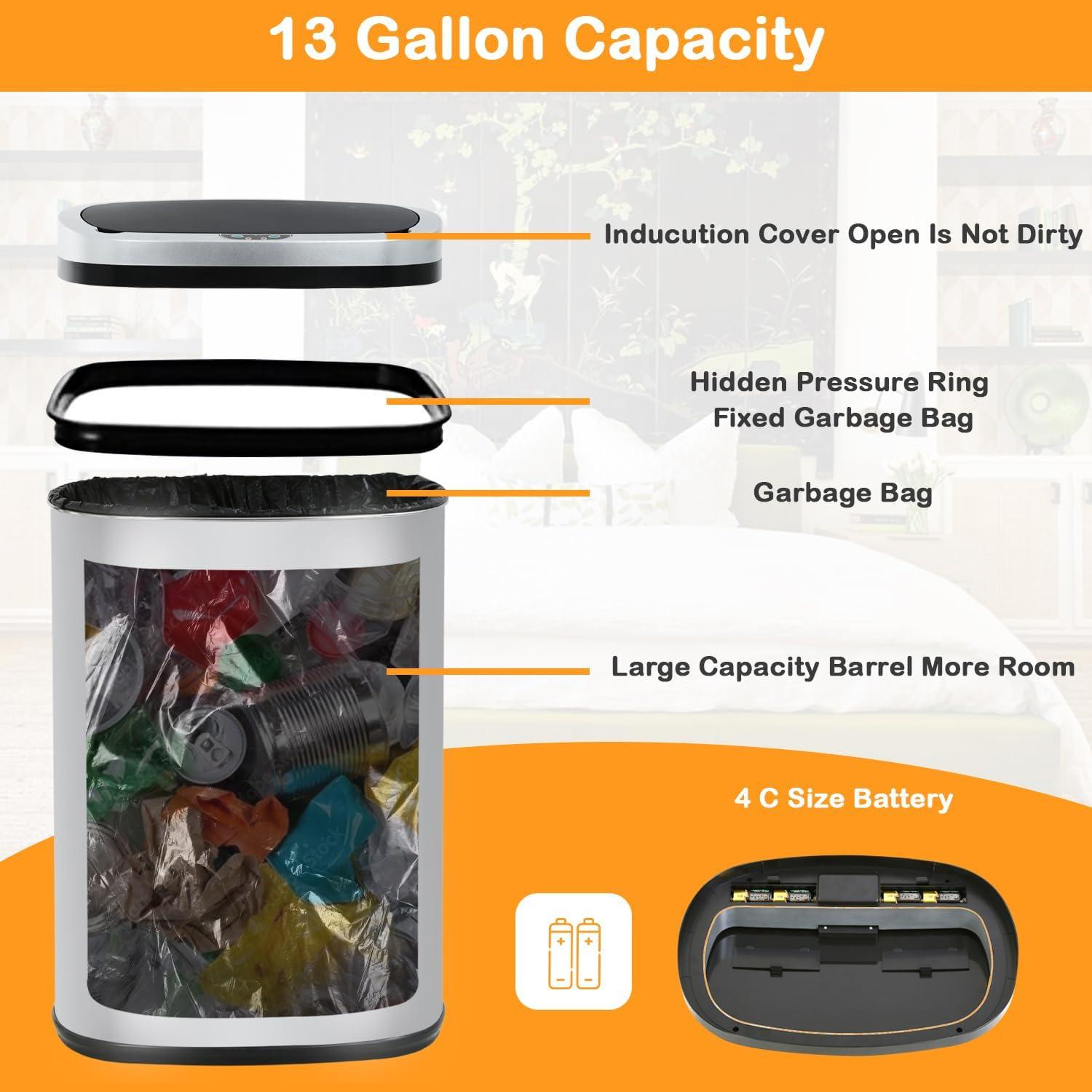 Stainless Steel 13 Gallon Motion Sensor Kitchen Trash Can