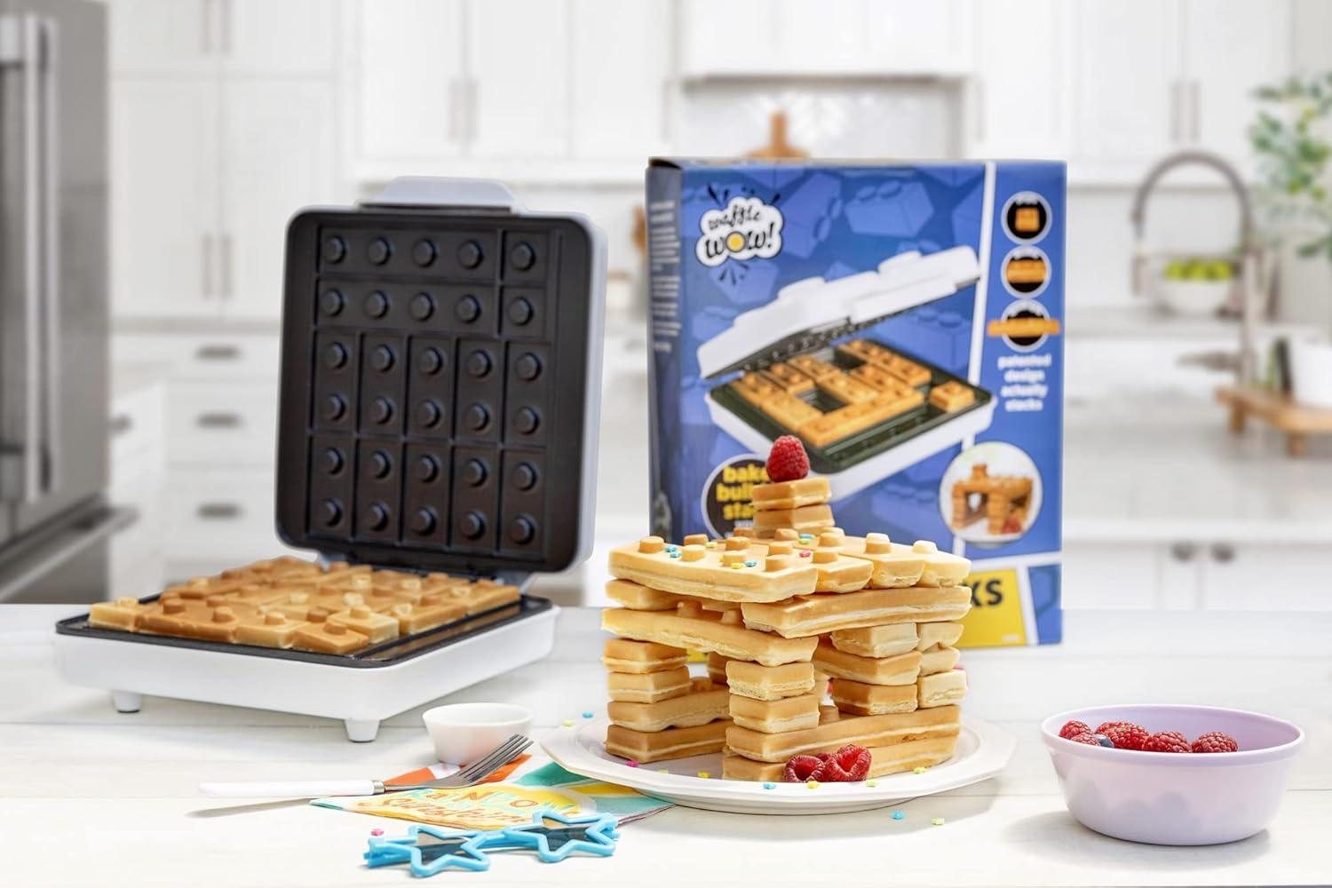 Waffle Wow! Building Brick Electric Waffle Maker- Cook Fun, Buildable Waffles in Minutes - Build Houses, Cars & More!