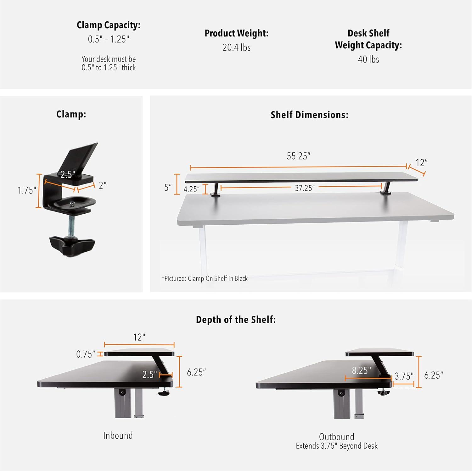 Stand Steady 55 Inch Clamp On Desk Shelf | Large Monitor Riser Supports 3 Screens for Extra Storage | Ergonomic Monitor Stand Securely Attaches to Surface with Clamp Base - No Screws (55 in/Maple)