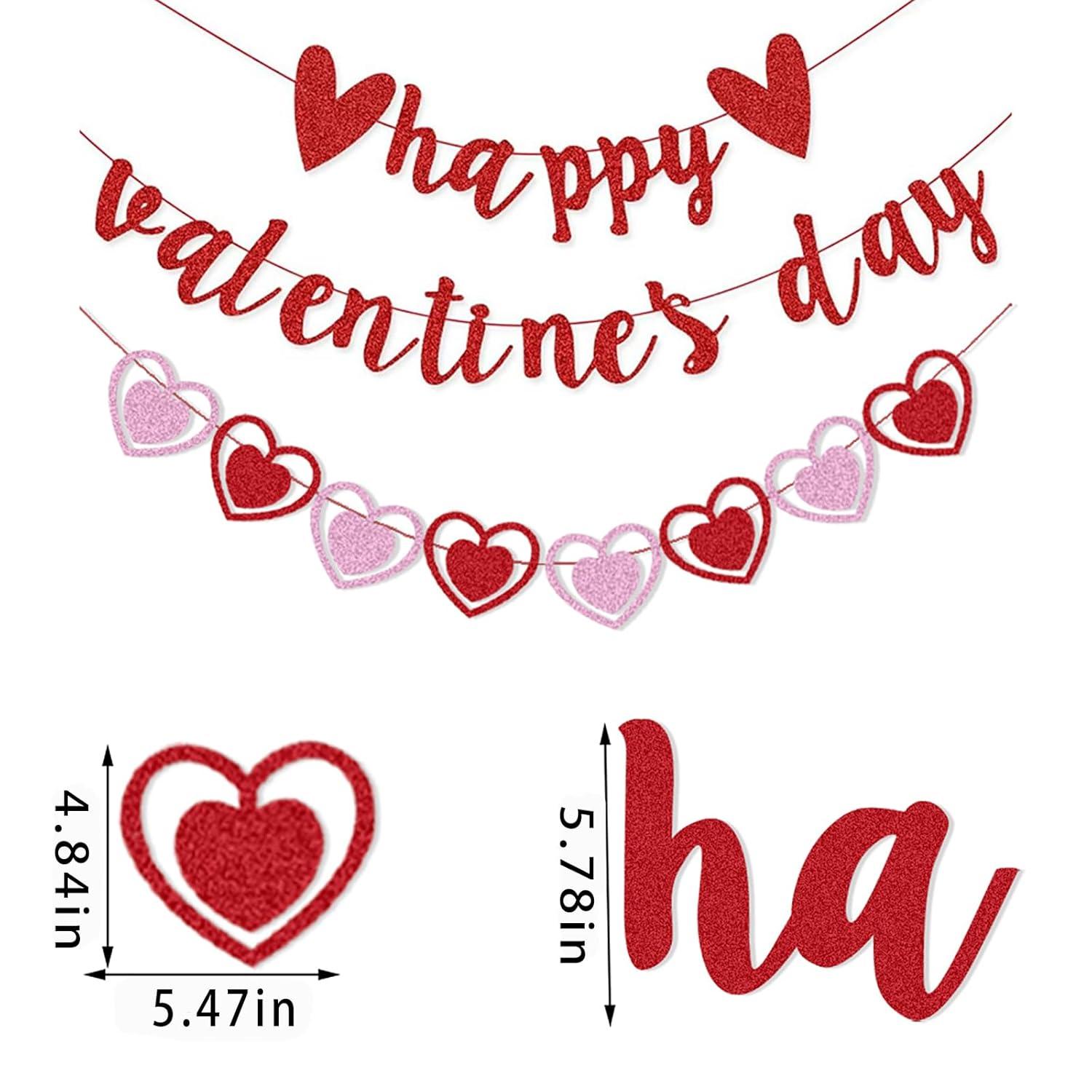 Glittery Heart Valentine's Day Banner, Red & Pink Sparkling Hollow Heart Shape DIY Paper Banner for Wedding Decoration