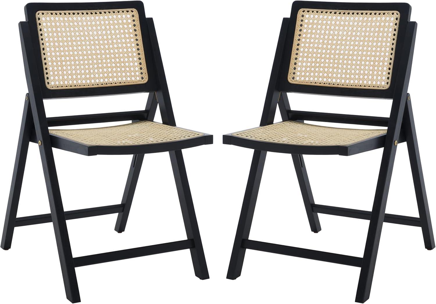 SAFAVIEH Couture Desiree Modern Cane Solid Folding Dining Chair, Black/Natural (Set of 2)
