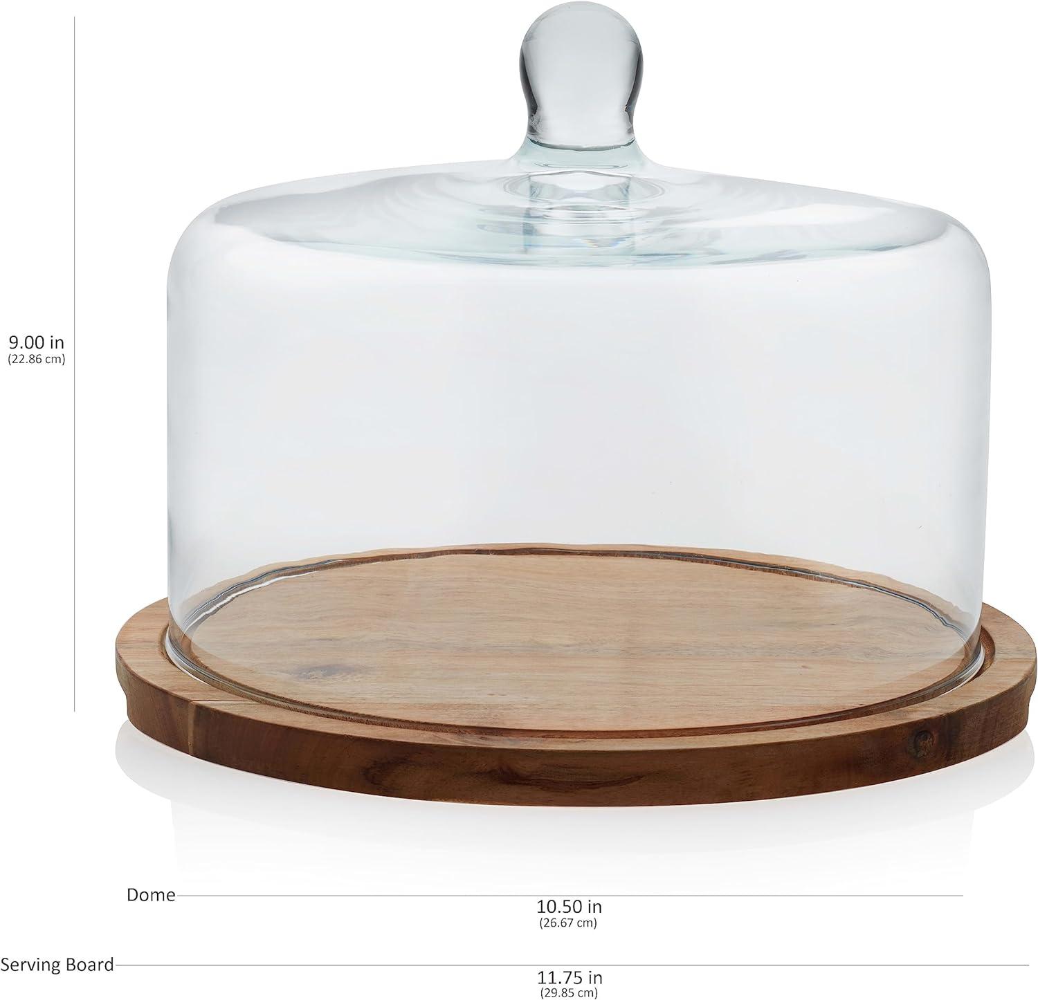 Acacia Wood Cake Stand with Glass Dome Lid