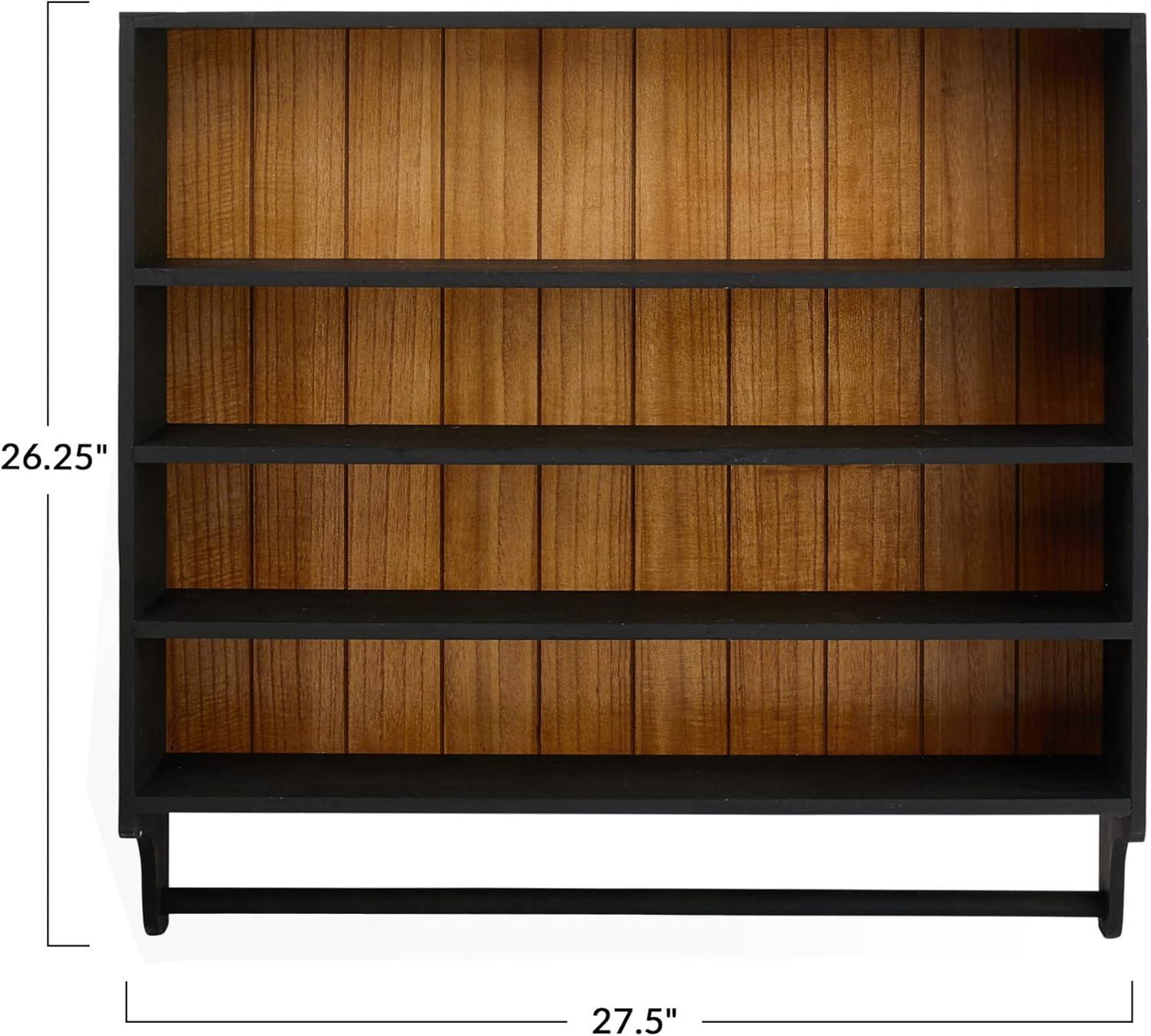 Black and Natural Wood Wall Shelf with Towel Rod