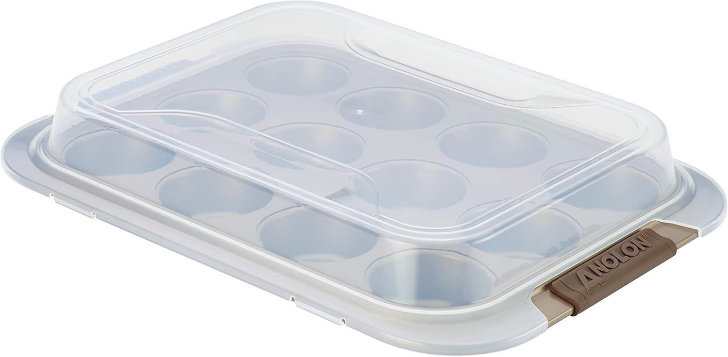 Anolon Anolon Advanced Bakeware 12-Cup Nonstick Muffin Pan with Silicone Grips and Lid, Bronze