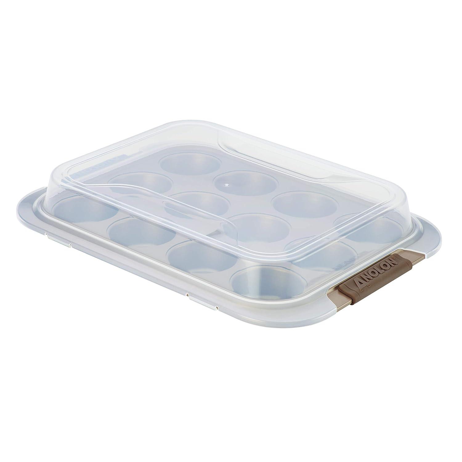 Anolon Anolon Advanced Bakeware 12-Cup Nonstick Muffin Pan with Silicone Grips and Lid, Bronze