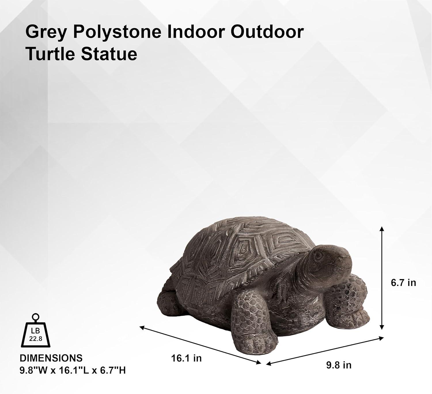 16.1" Grey Polystone Walking Turtle Statue for Indoor Outdoor Decor