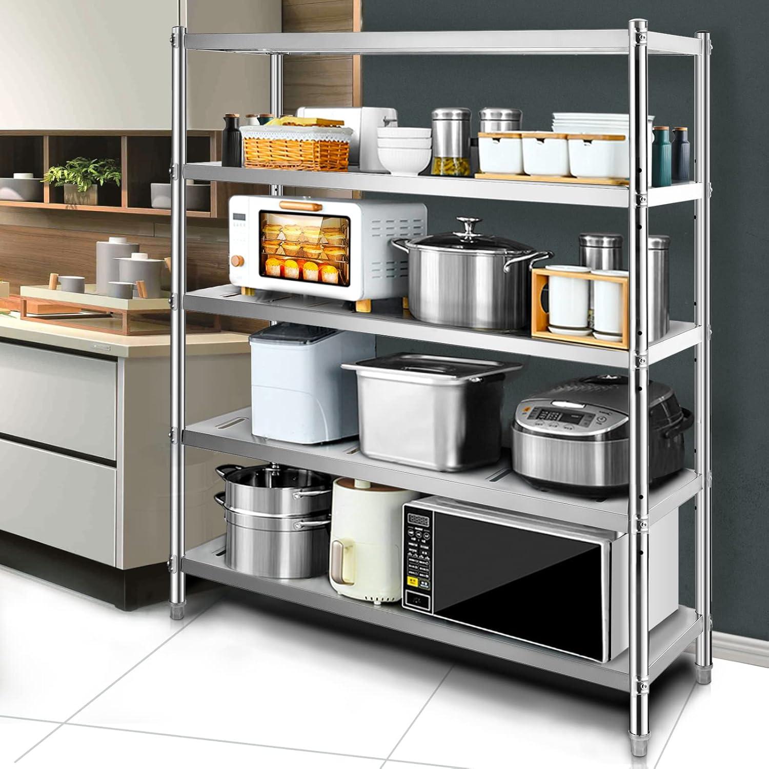 VEVOR Storage Shelf, 5-Tier Storage Shelving Unit, Stainless Steel Garage Shelf, 59.1 x 17.7 x 70.9 inch Heavy Duty Storage Shelving, 661 Lbs Total Capacity with Adjustable Height and Vent Holes