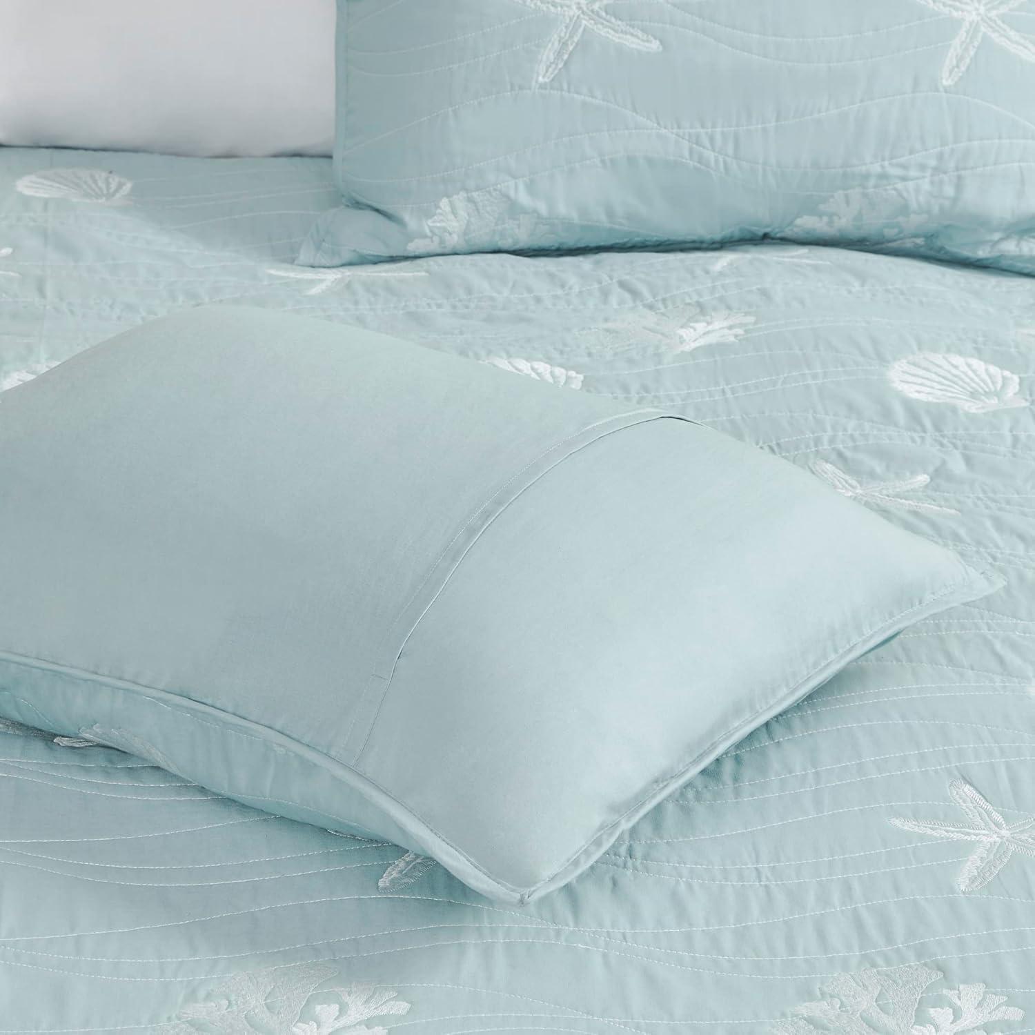Harbor House Seaside 4 Piece Cotton Reversible Embroidered Quilt Set