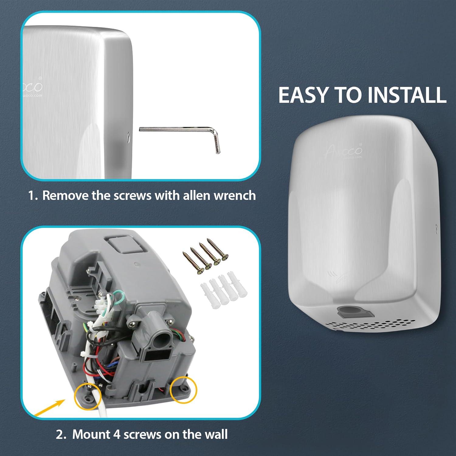 Awoco AK2803B Awoco AK2803B 1350W UL Certified Compact Stainless Steel Automatic High Speed Hand Dryer