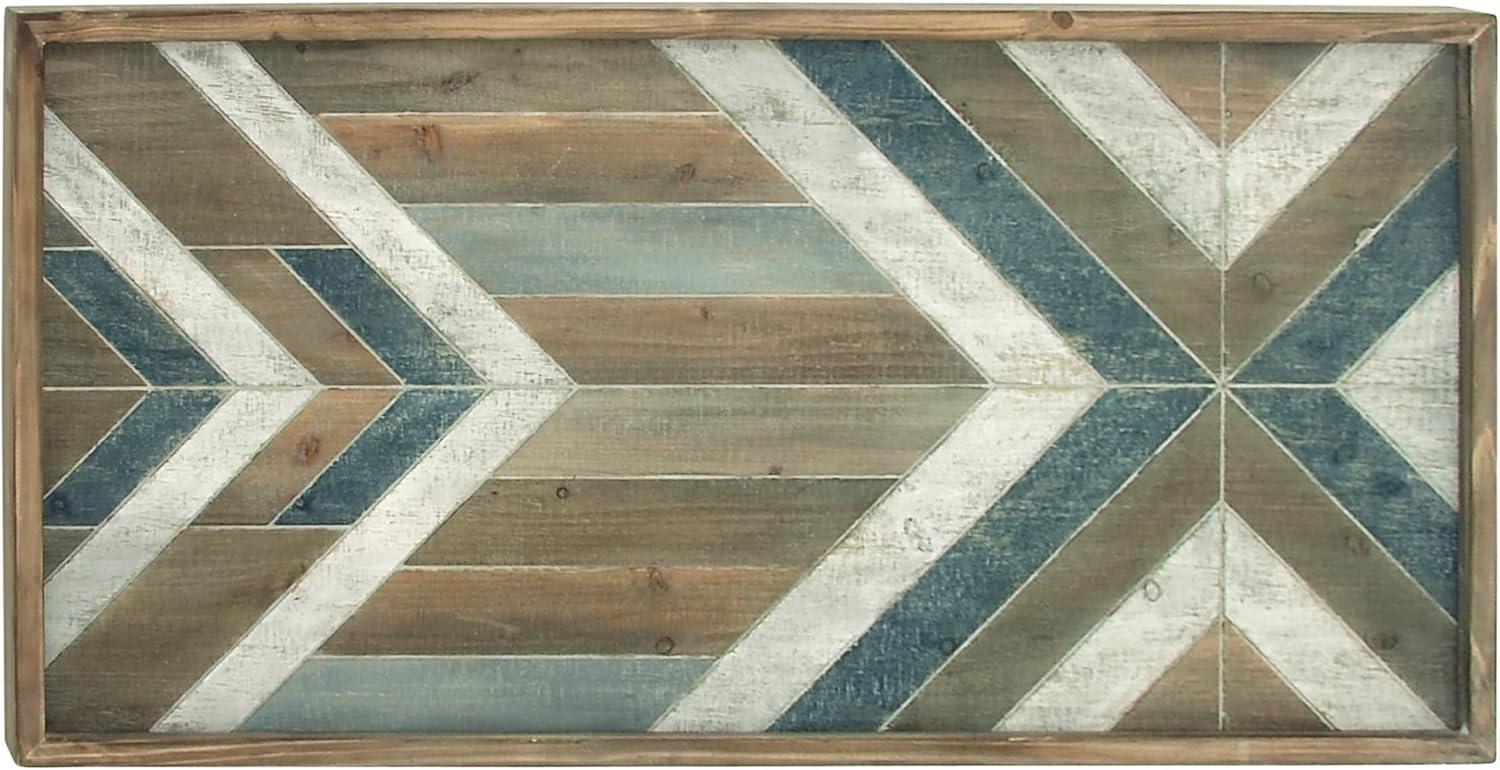 DecMode Farmhouse Distressed Rectangular Wood Wall Décor with Multi Colored Geometric Pattern, 46"W x 23"H