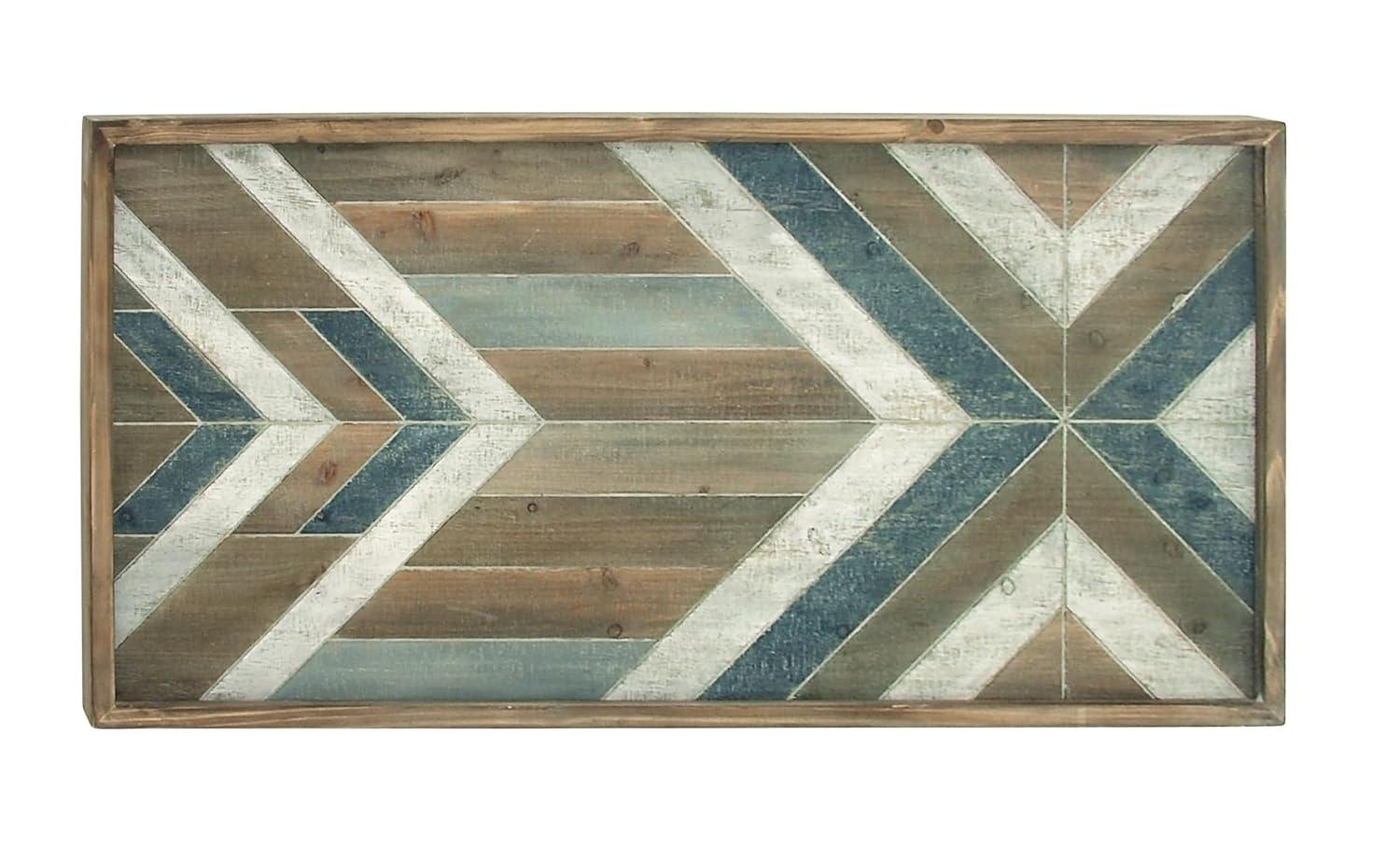 DecMode Farmhouse Distressed Rectangular Wood Wall Décor with Multi Colored Geometric Pattern, 46"W x 23"H
