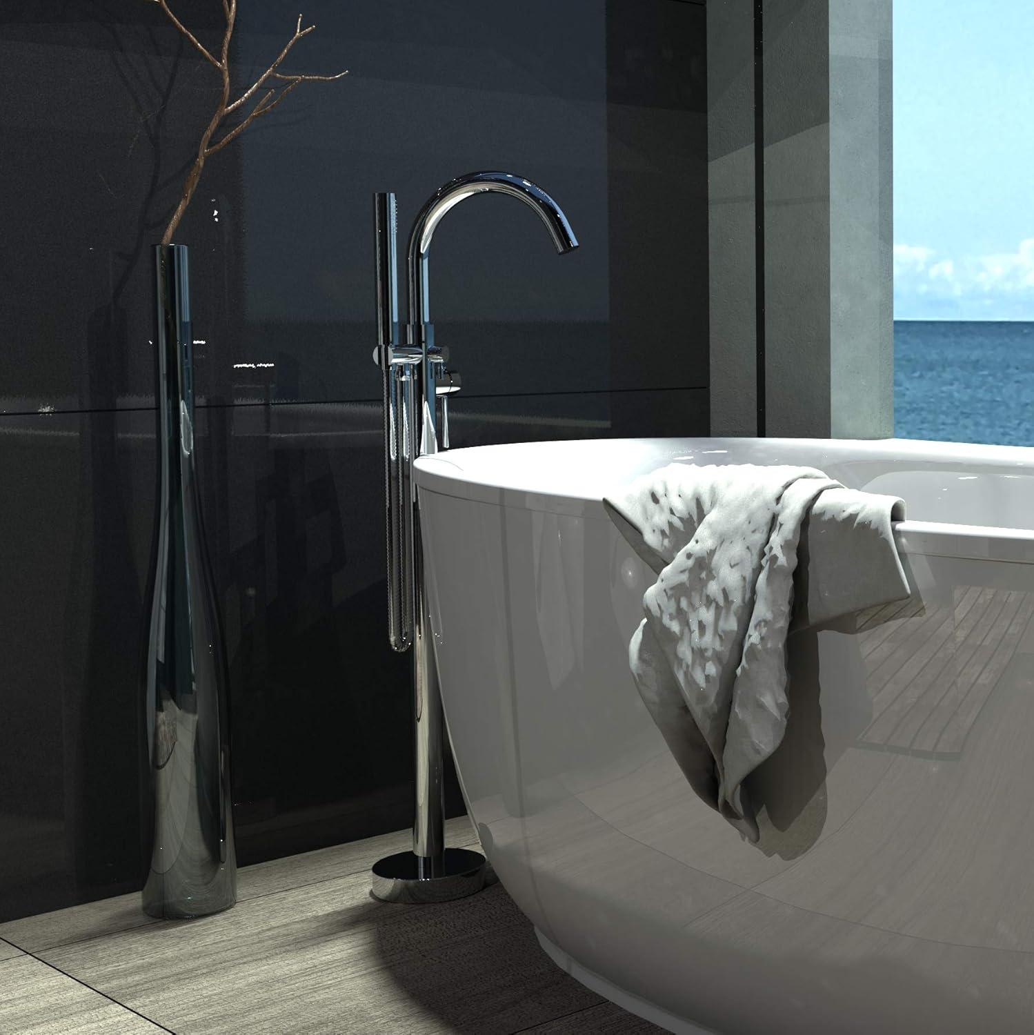 Polished Chrome Freestanding Tub Filler with Handheld Shower