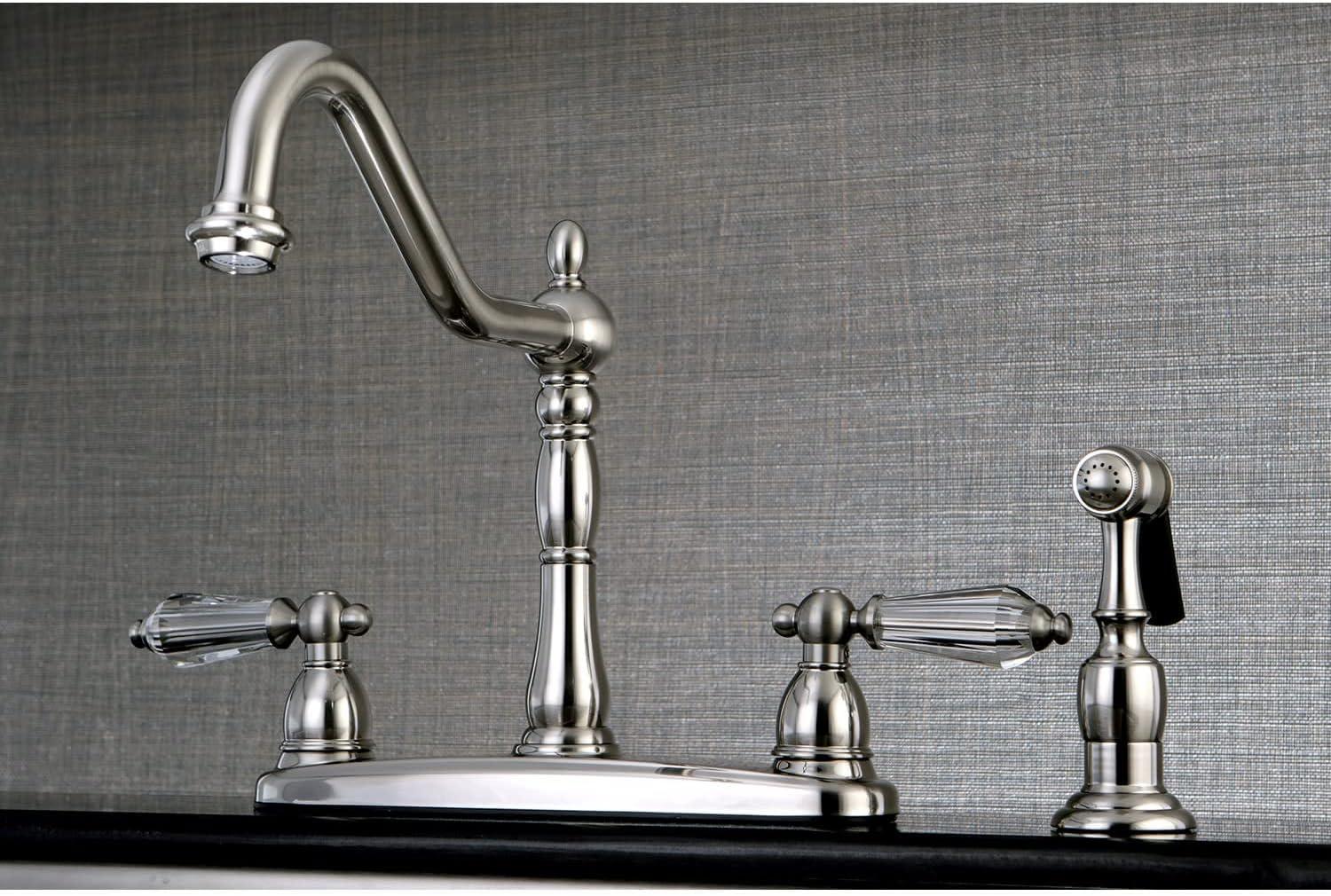 Kingston Brass Wilshire Two-Handle 4-Hole 8" Centerset Kitchen Faucet with Brass Side Sprayer