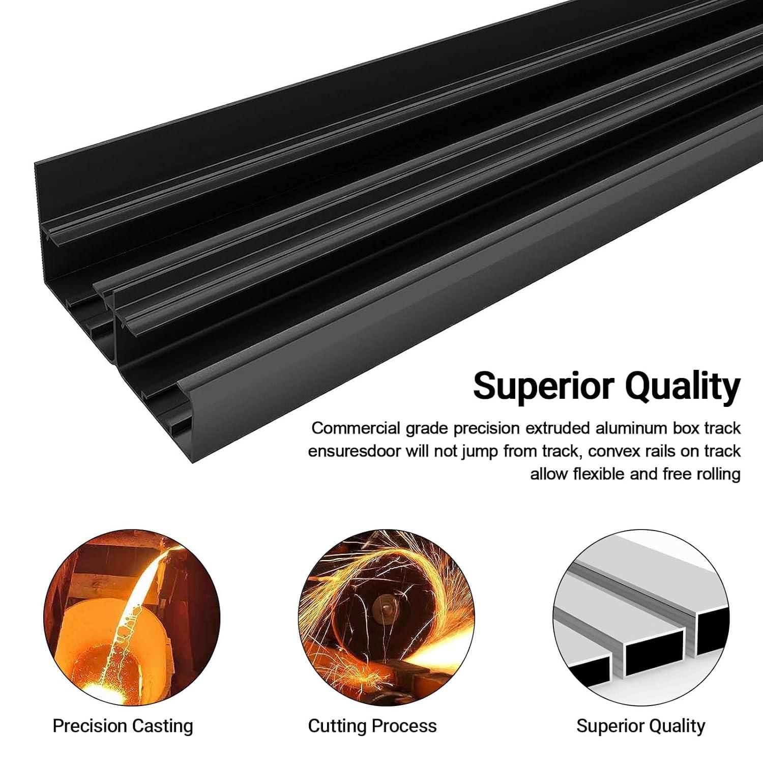 72 in. Black Aluminum Sliding Bypass Track and Hardware Set for 2 Door System