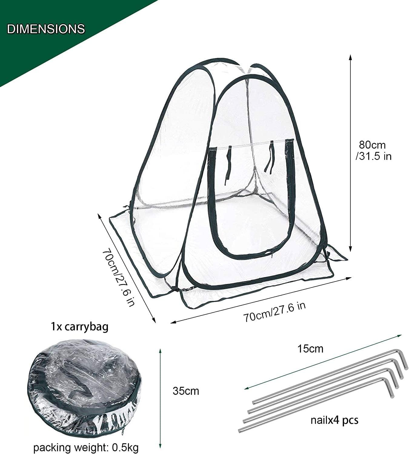 Easy Set-up Mini Greenhouse Pack of 2 Mini Pop up Flower House Backard Garden Plant Cover for Cold Forst Protection PVC Sunshine Room with Stakes and Carrybag (27" L x 27" W x 31" H)