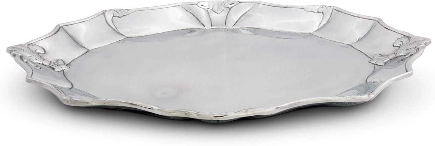 Elegant Aluminum Oval Serving Platter with Fleur-De-Lis Design