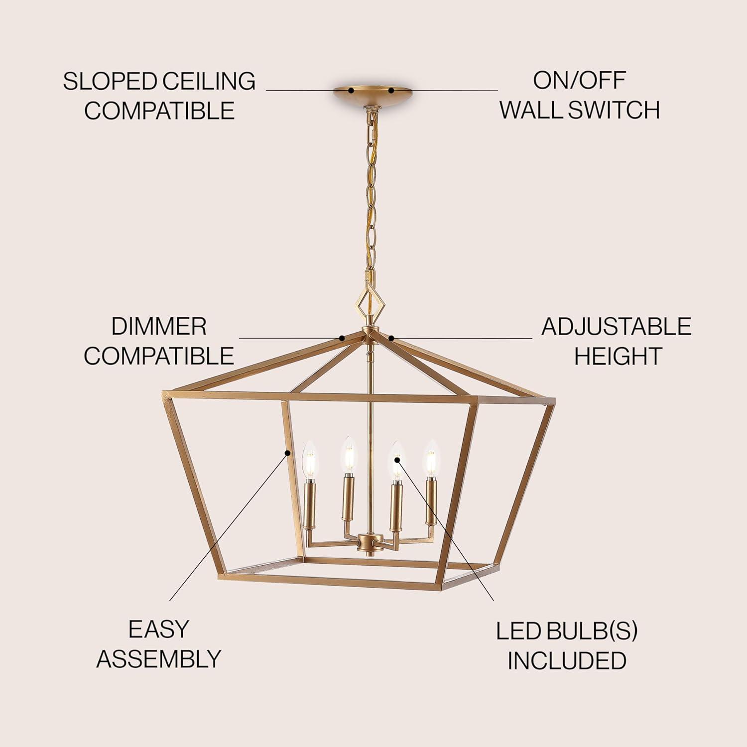 Gatsby 23" 4-Light Adjustable Iron Rustic Glam LED Pendant, Gold