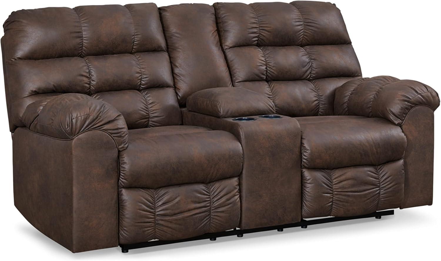 Nut Brown Faux Leather Reclining Loveseat with Cup Holder