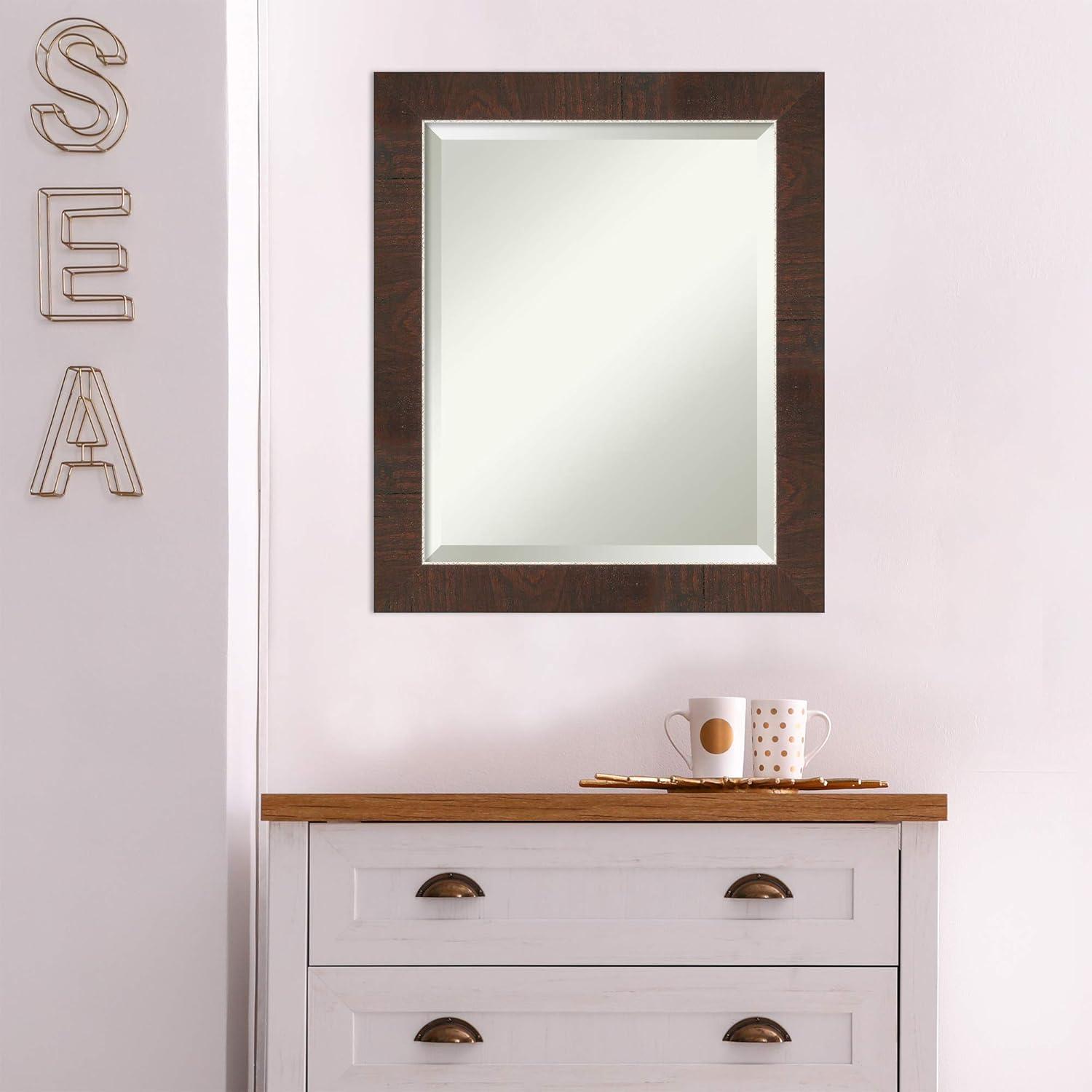 Amanti Art Beveled Bathroom Wall Mirror - Wildwood Brown Frame Wildwood Brown Narrow Outer Size: 19 x 23 in