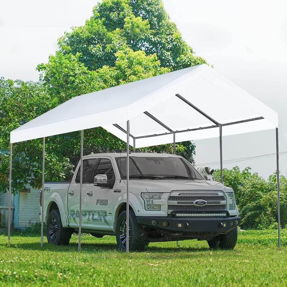 White 10'x20' PE Carport Replacement Canopy Cover with Bungees