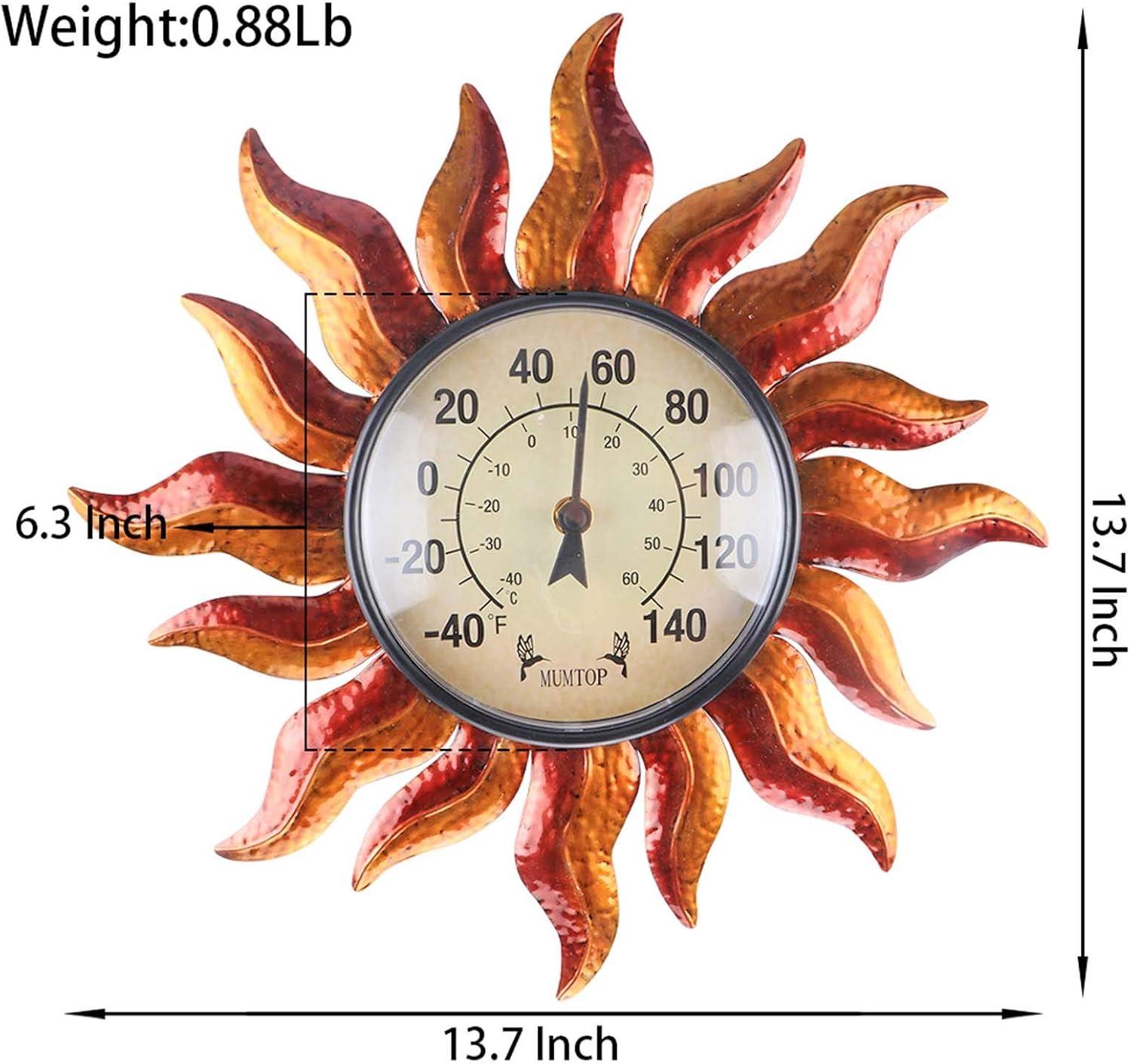 Sunburst Copper and Red Outdoor Wall Thermometer