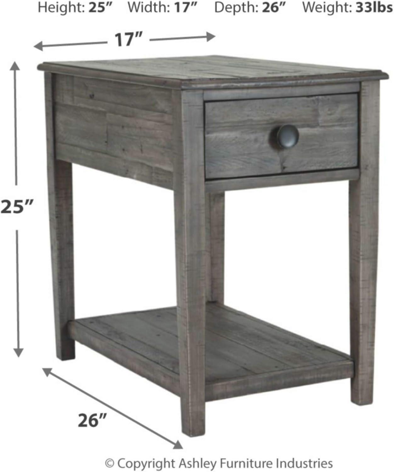 Modern Farmhouse Gray Rectangular End Table with Storage Drawer