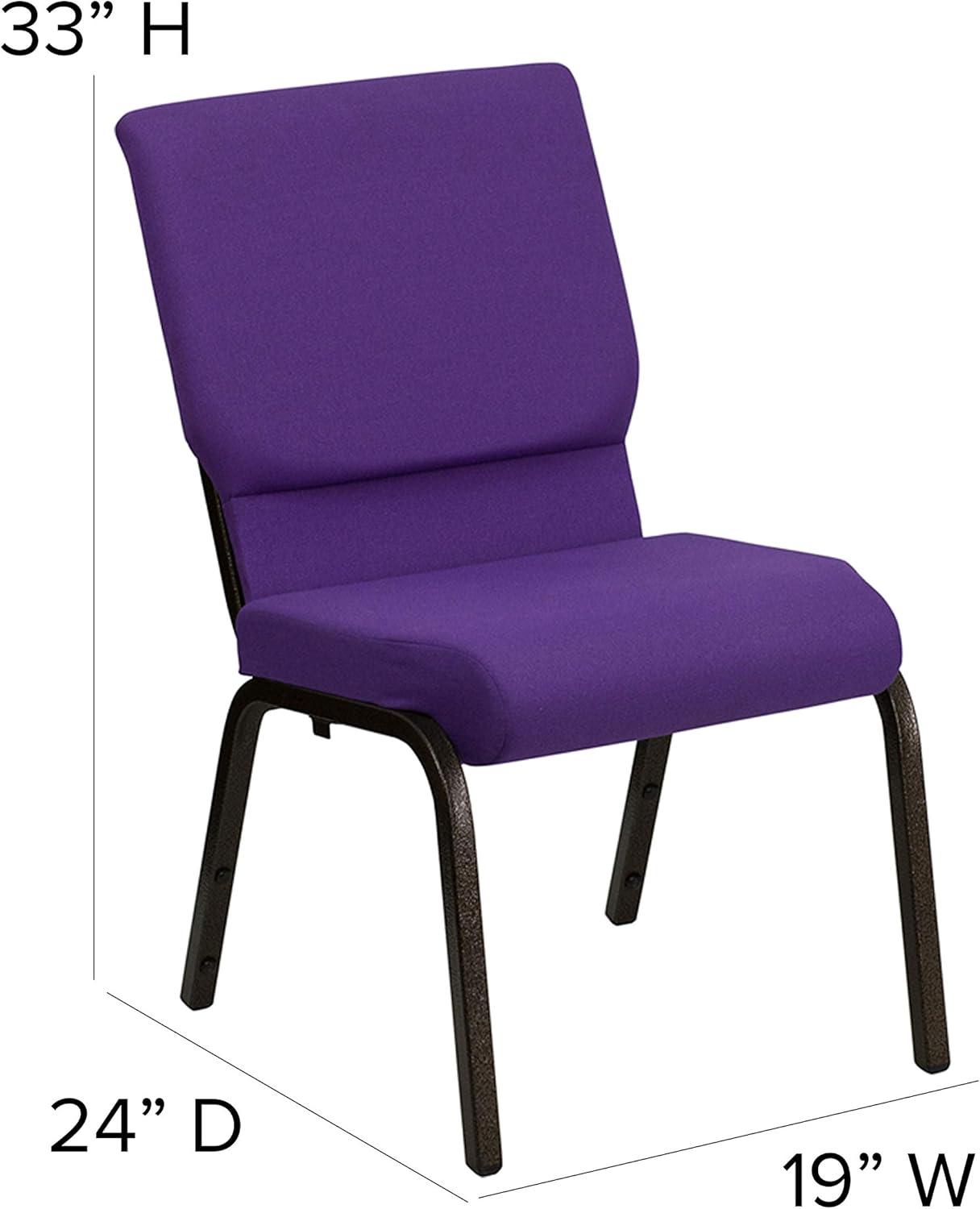 BizChair 18.5''W Stacking Church Chair in Purple Fabric - Gold Vein Frame