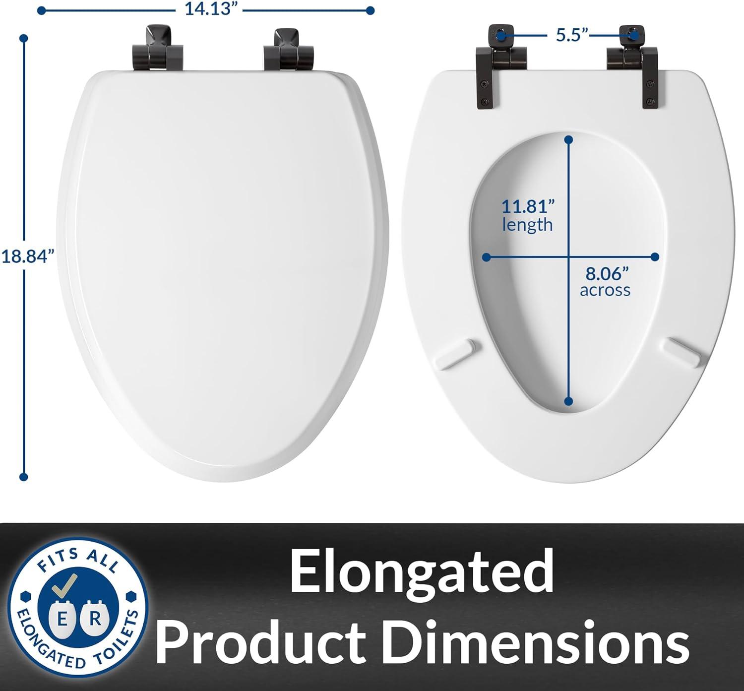 Mayfair by Bemis 7M1826MBSL 000 Bennett Toilet Seat with Metal Hinges, Slow Close Wood Seat, Easy Install, Elongated, White
