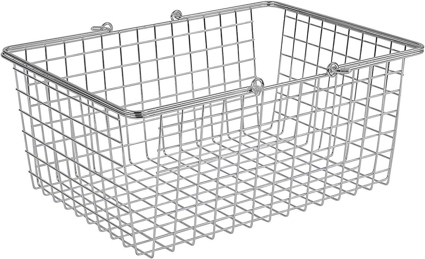 Modern Farmhouse Chrome Wire Storage Basket with Rubberized Handles