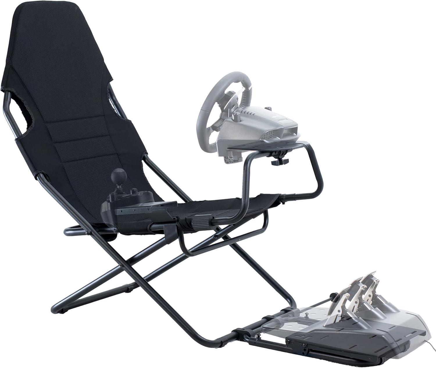 Vivo Black Folding Racing Simulator Cockpit With Wheel Stand