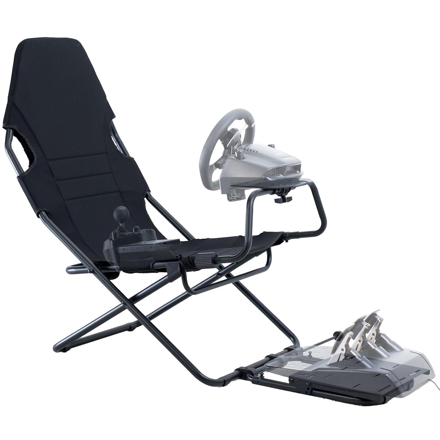 Vivo Black Folding Racing Simulator Cockpit With Wheel Stand