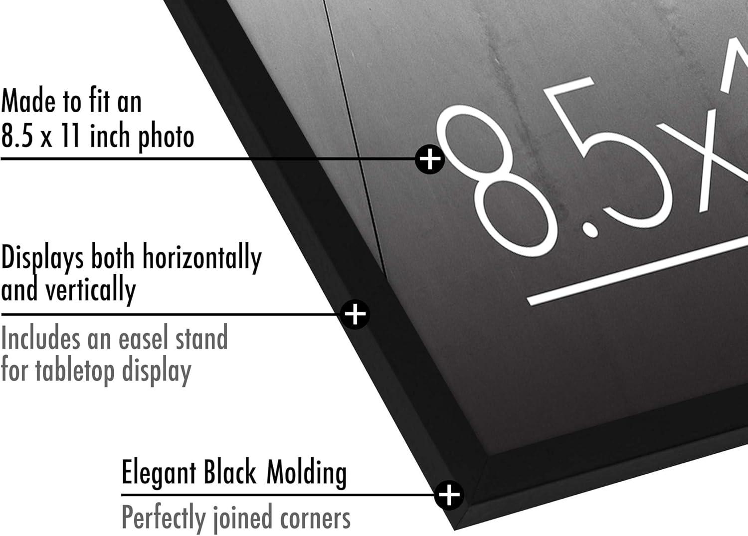 Americanflat 8.5x11 Picture Frame with Shatter-Resistant Glass - Streamline Collection - Thin Border Photo Frame for Wall - Black