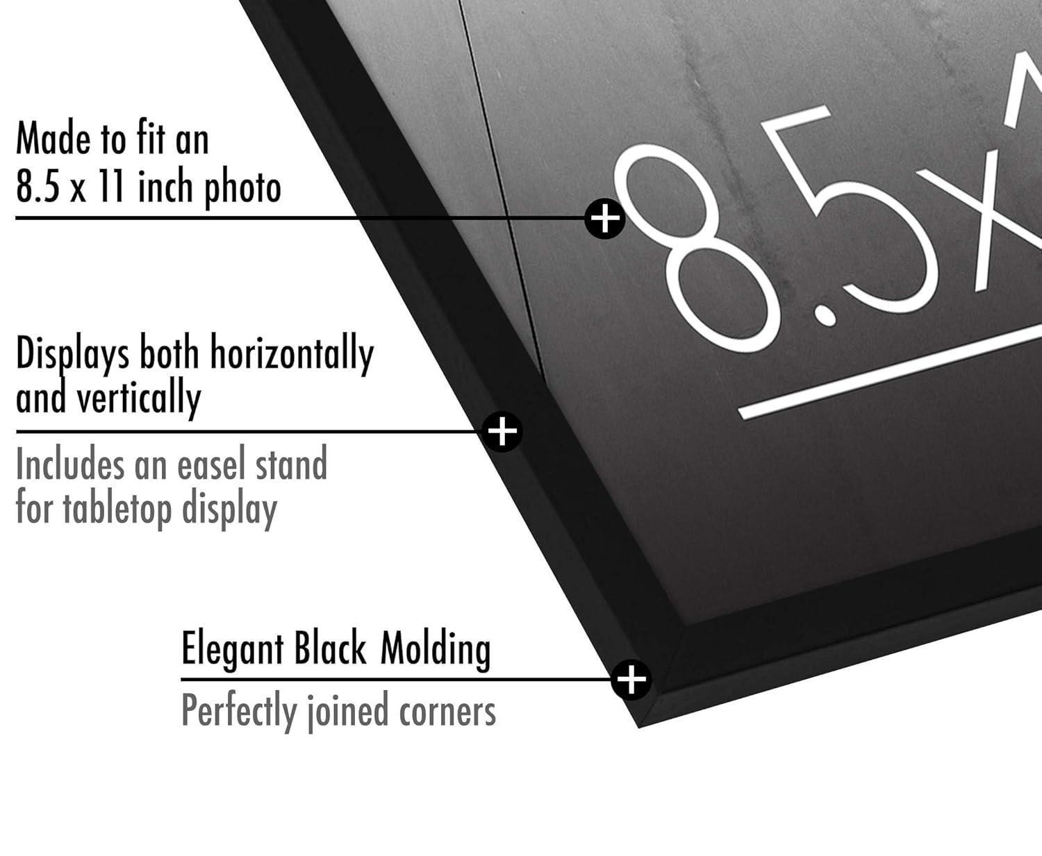 Americanflat 8.5x11 Picture Frame with Shatter-Resistant Glass - Streamline Collection - Thin Border Photo Frame for Wall - Black