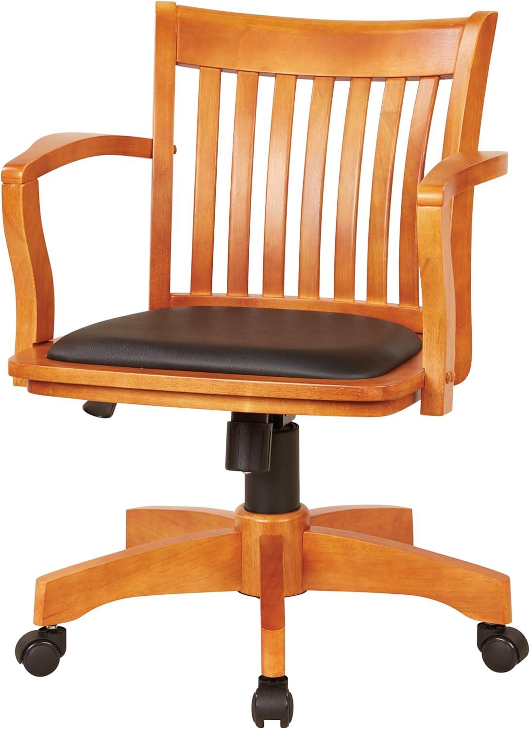 Adjustable Fruitwood Swivel Banker's Chair with Black Vinyl Seat