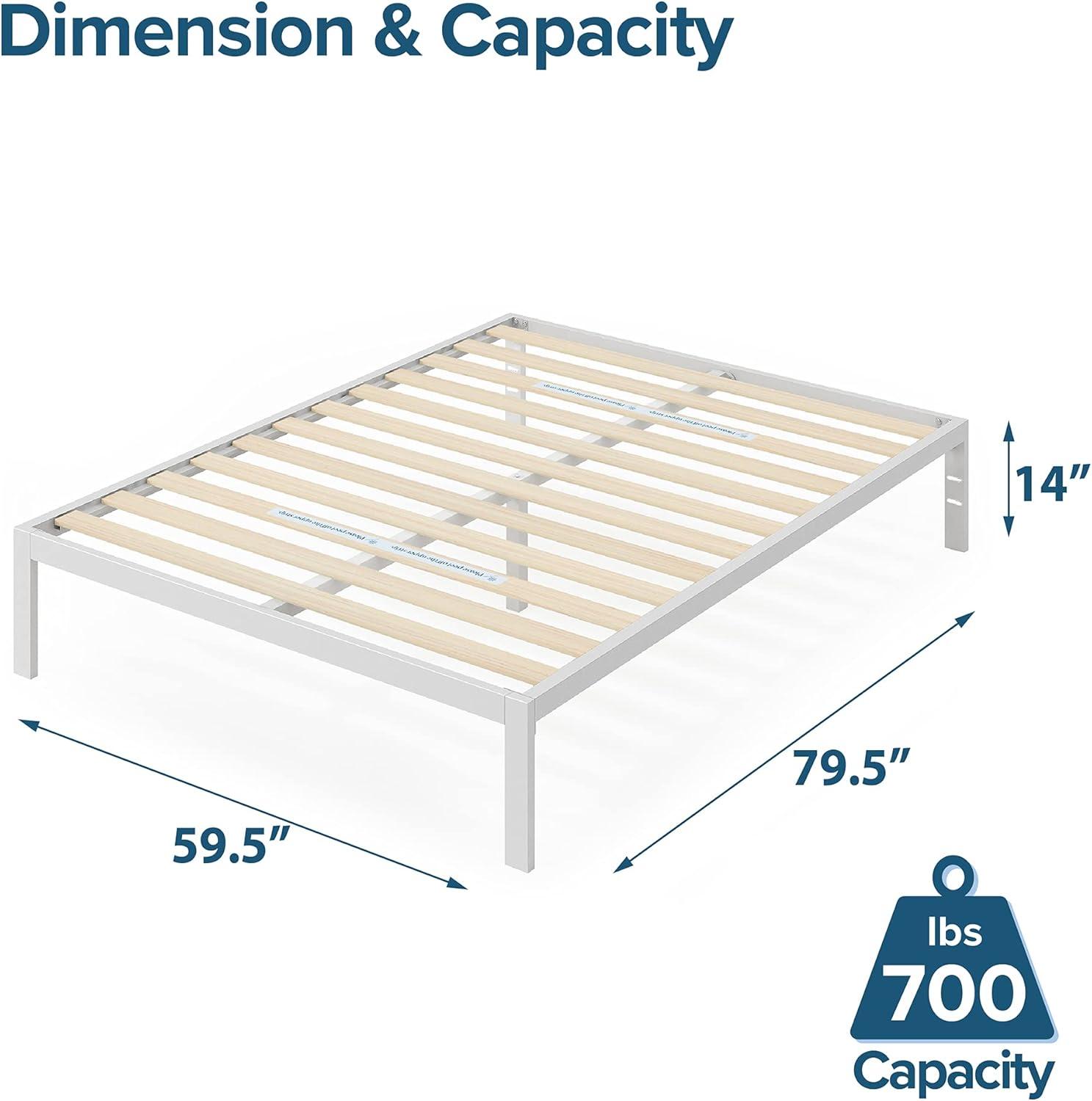 Zinus Mia 14" White Metal Platform Bed Frame, Queen