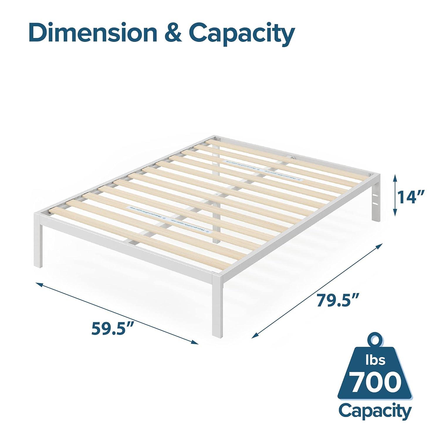 Zinus Mia 14" White Metal Platform Bed Frame, Queen