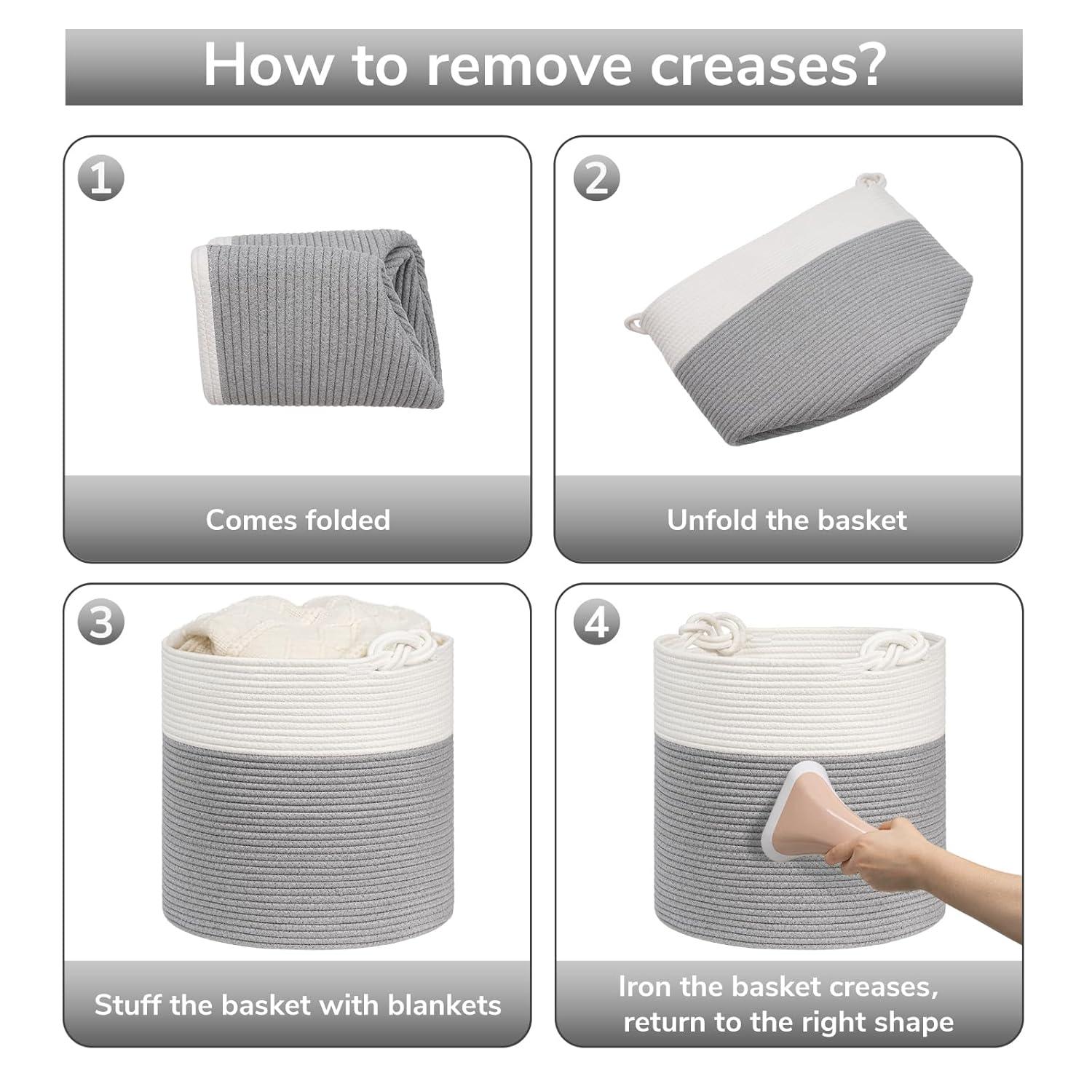 Goodpick Cotton Rope Basket with Handle for Baby Laundry Basket Toy Storage Blanket Storage Nursery Basket Soft Storage Bins-Natural Woven Basket, 15'' × 15'' × 14.2''