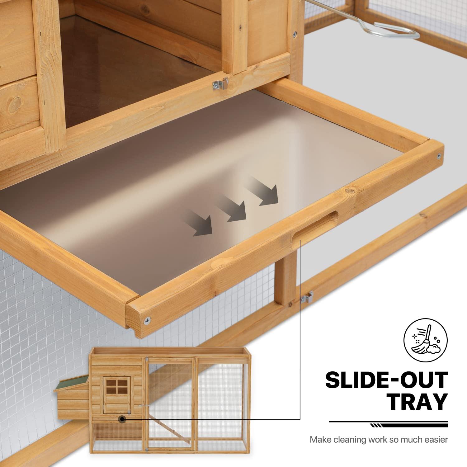 MoNiBloom Outdoor Chicken Coop with Nesting Box, Outdoor Hen Run House with Slide-Out Tray and Sliding Door, Weatherproof Poultry Cage, Rabbit Hutch, Wood Duck House (Natural)