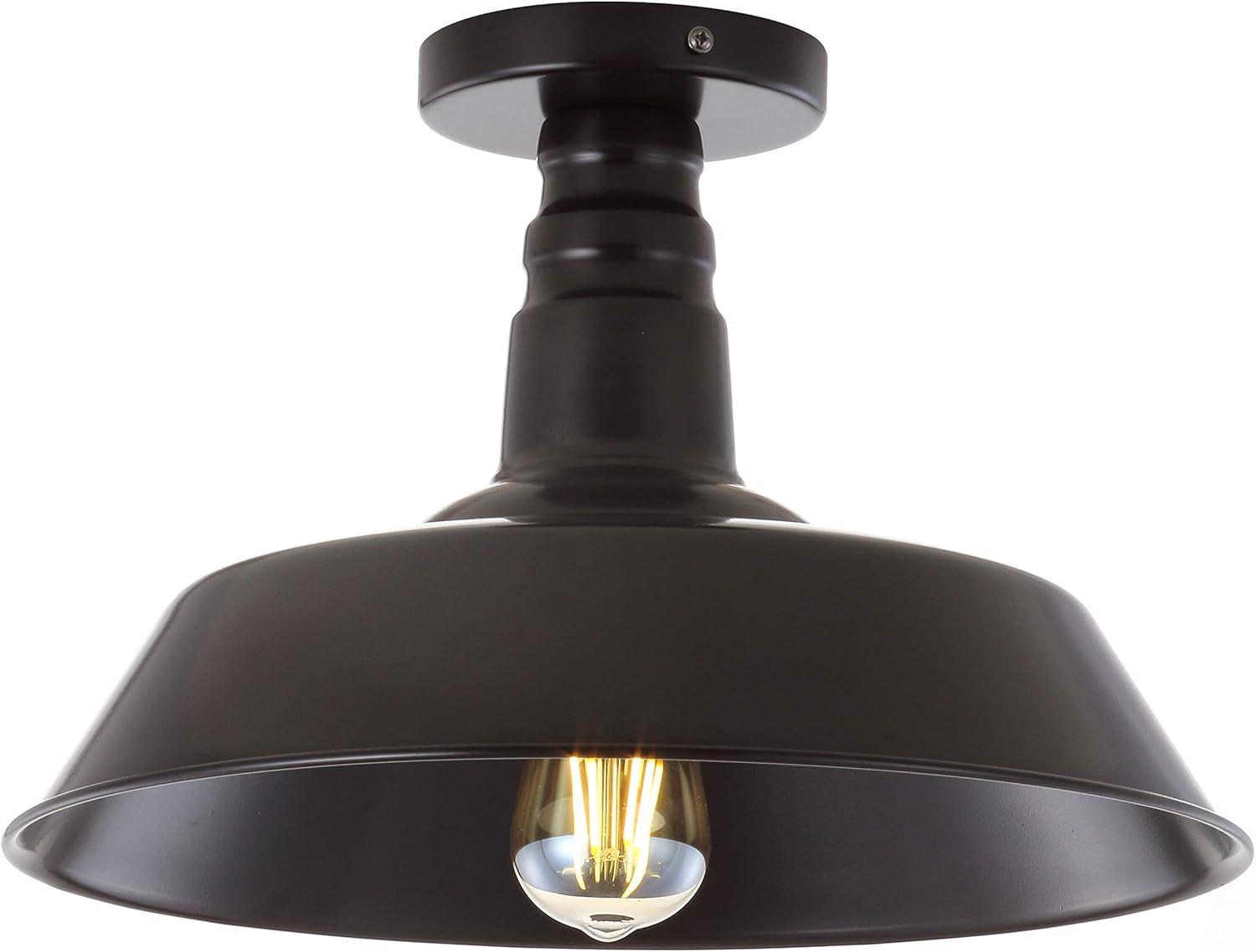 Chloe Lighting Friedrich Industrial-Style 1 Light Rubbed Bronze Semi-Flush Ceiling Fixture 14" Wide