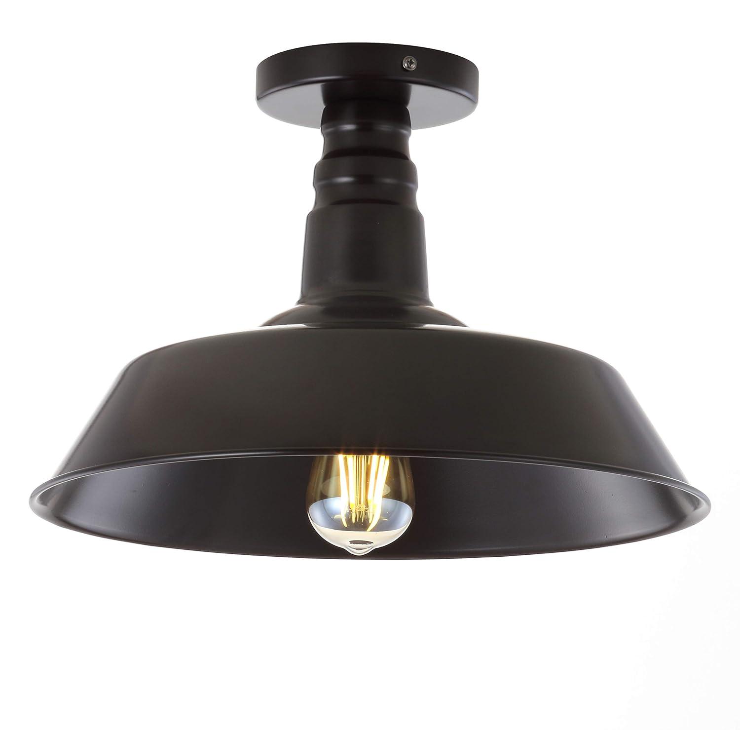 Chloe Lighting Friedrich Industrial-Style 1 Light Rubbed Bronze Semi-Flush Ceiling Fixture 14" Wide