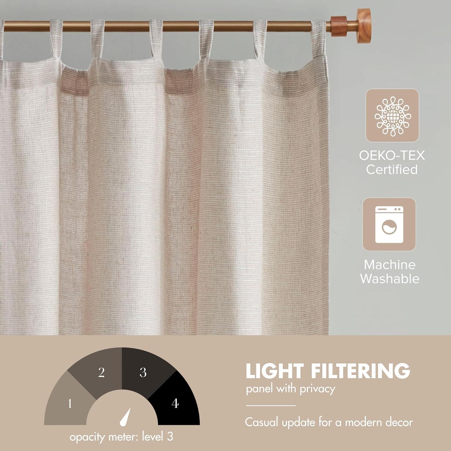 Natural Faux Linen Tab Top Light-Filtering Drapes