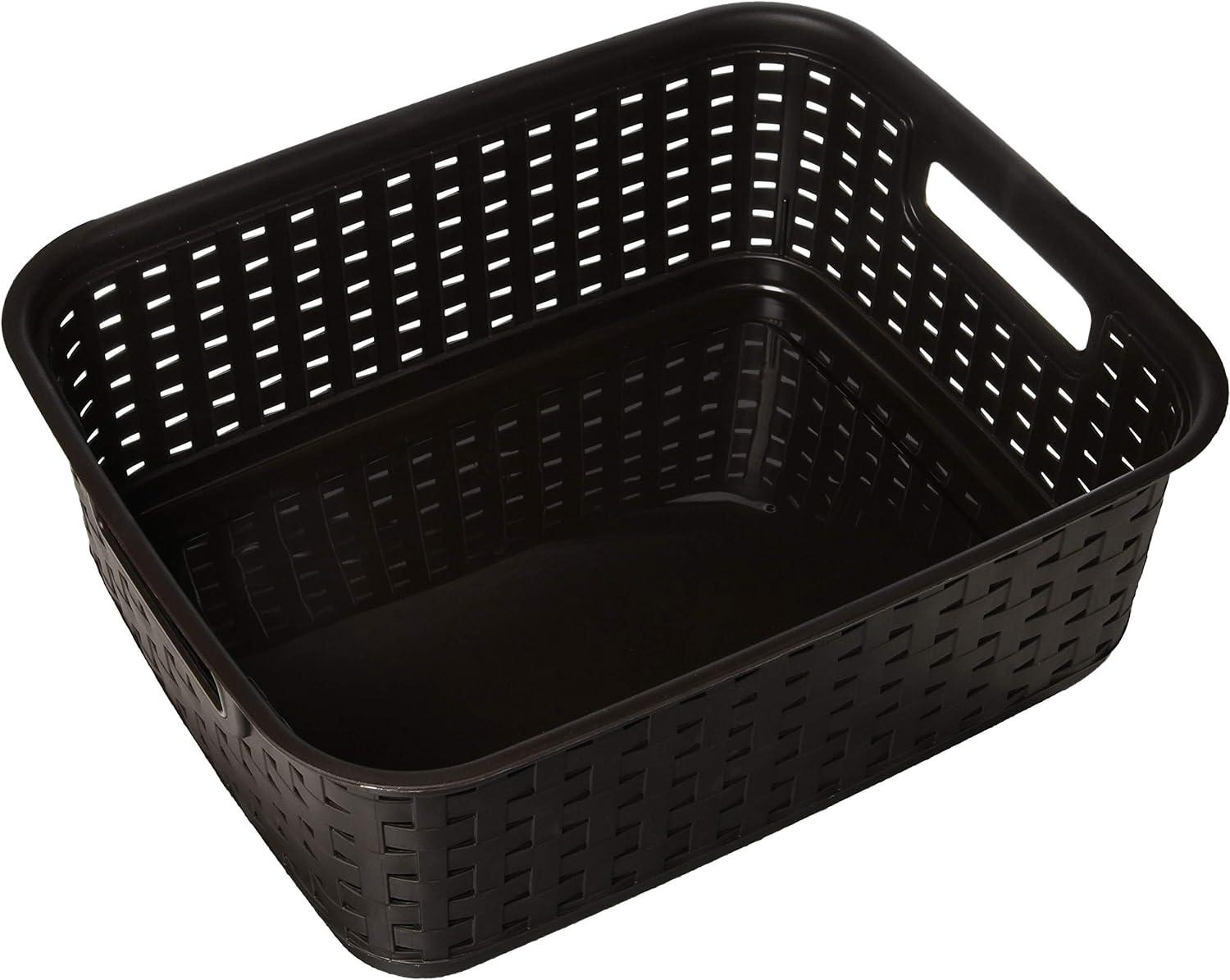 Espresso Wicker-Style Rectangular Storage Basket