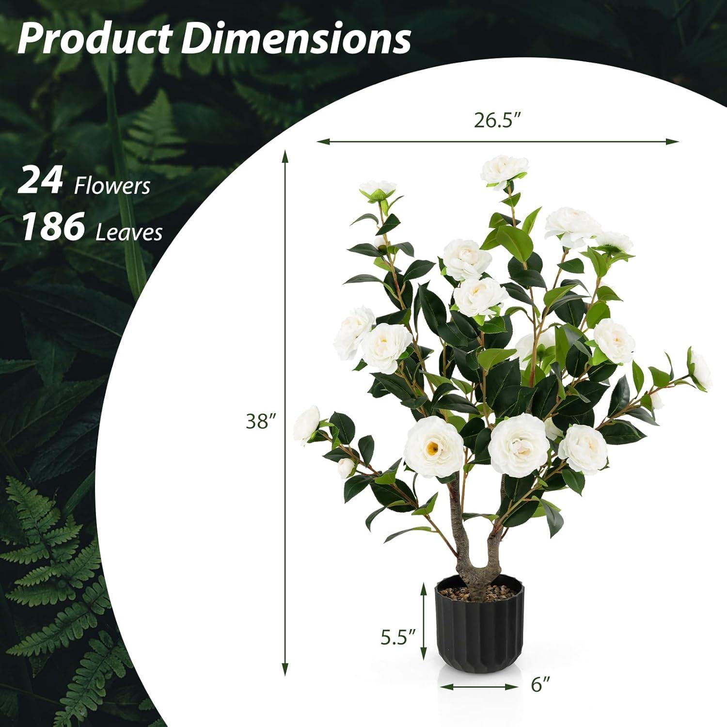 Primrue Primrue 38'' Artificial Camellia Tree Faux Floral Plant Fake Tree For Decoration White