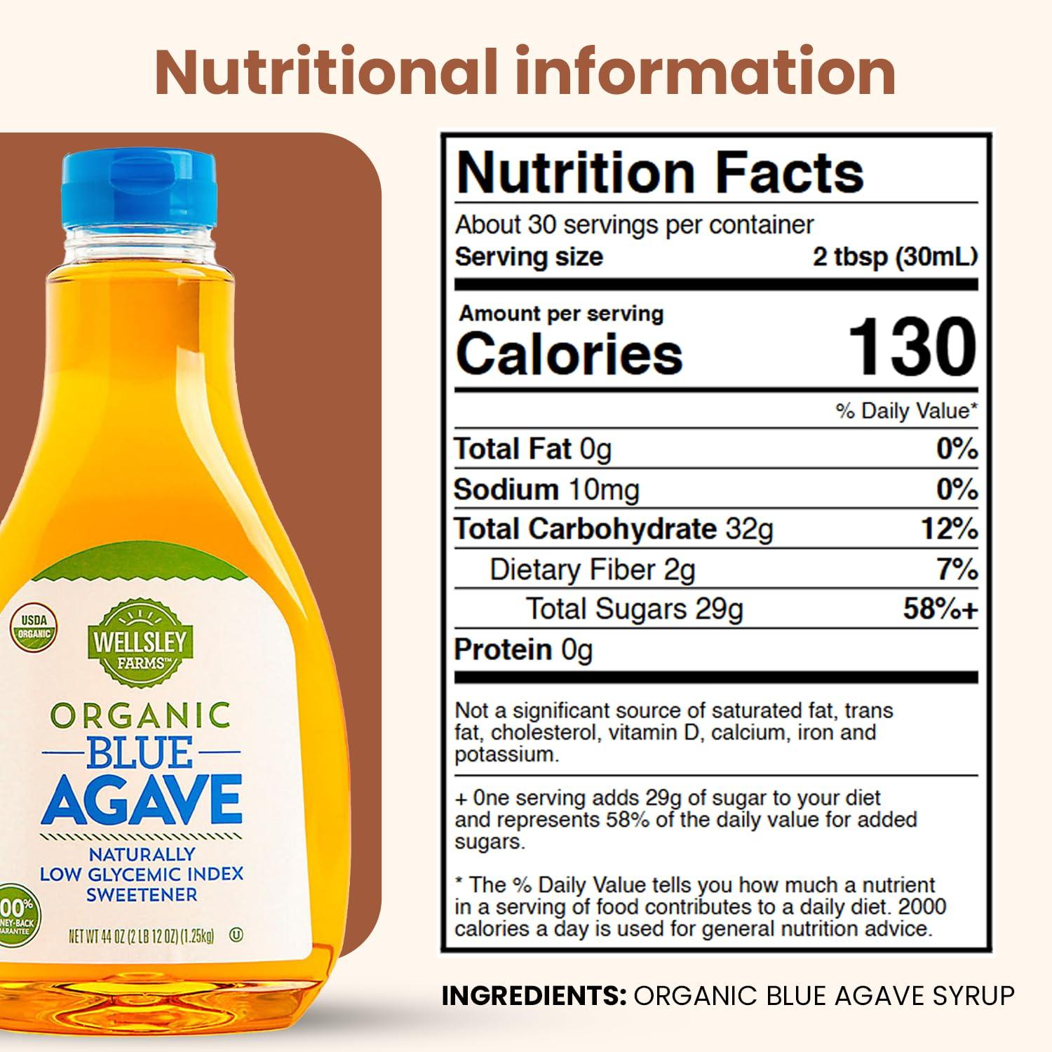 Wellsley Farms Organic Blue Agave, Liquid 44 oz.- Sugar Substitutes