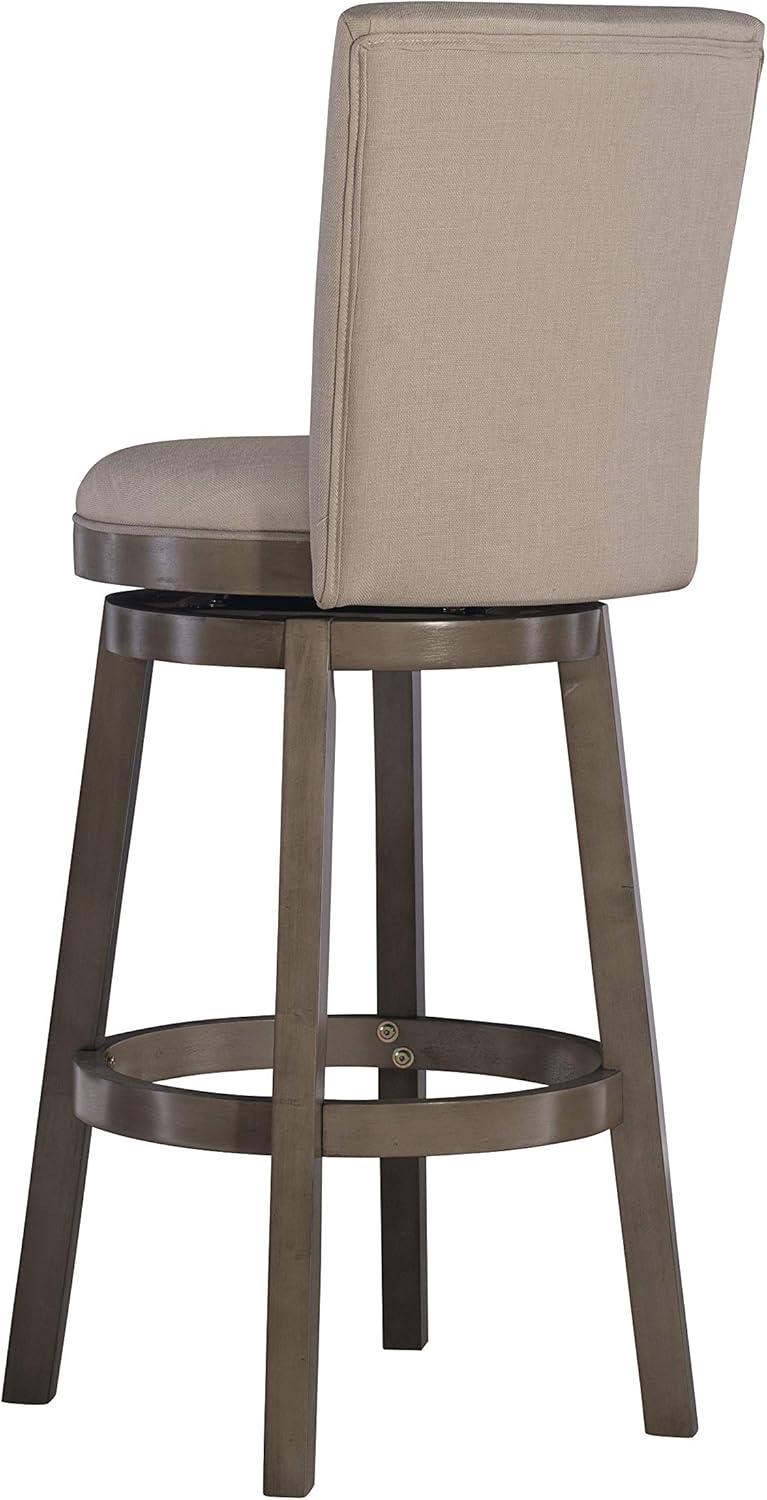 Linon Davis Bar Stool Wood Legs Upholstered Back and Swivel Seat in Rustic Taupe